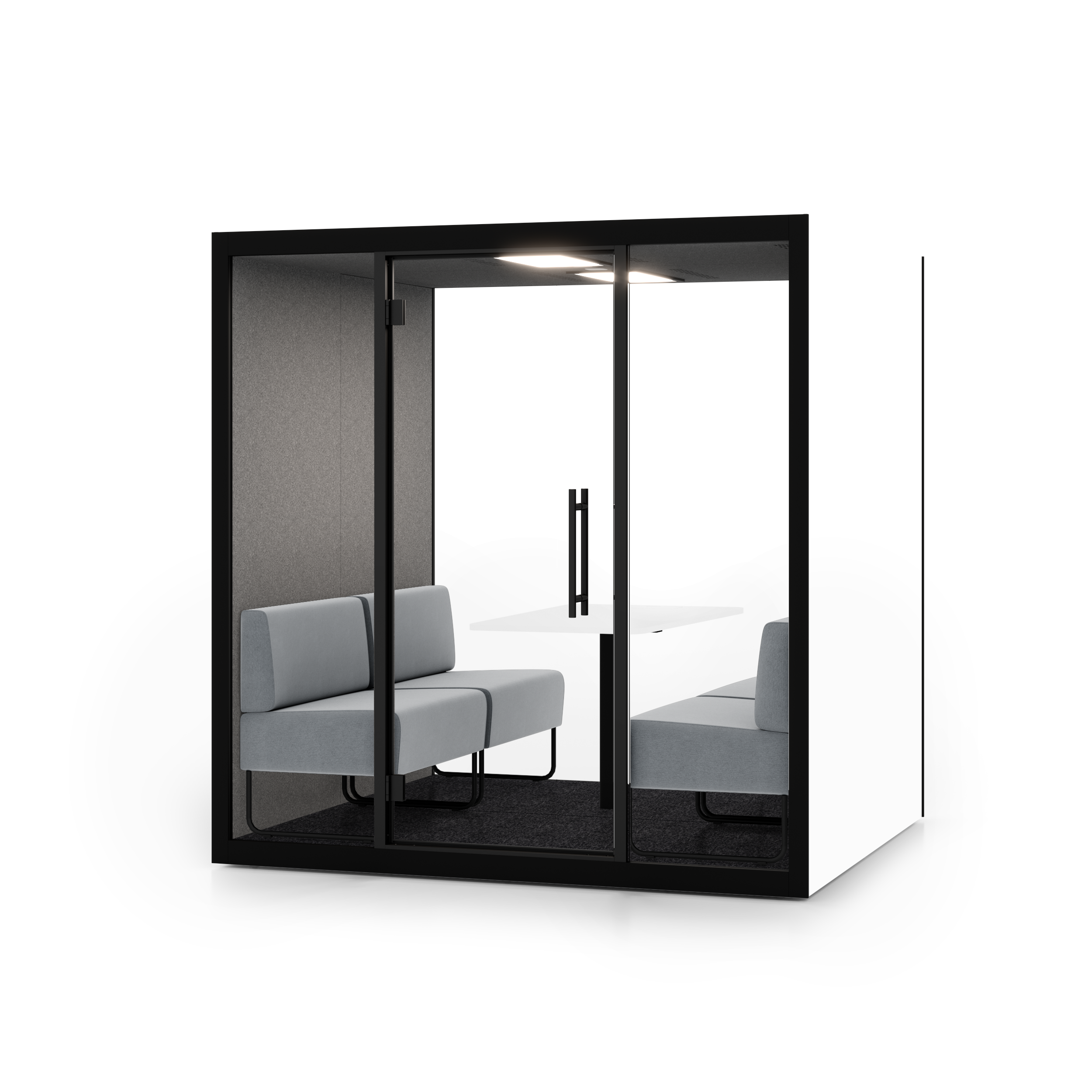 Chatbox Quattro Akustikbox mit vollverglaster Front und moderner Optik – hochwertige Meetingkabine mit Schallschutz fuer konzentrierte Teamarbeit im Buero