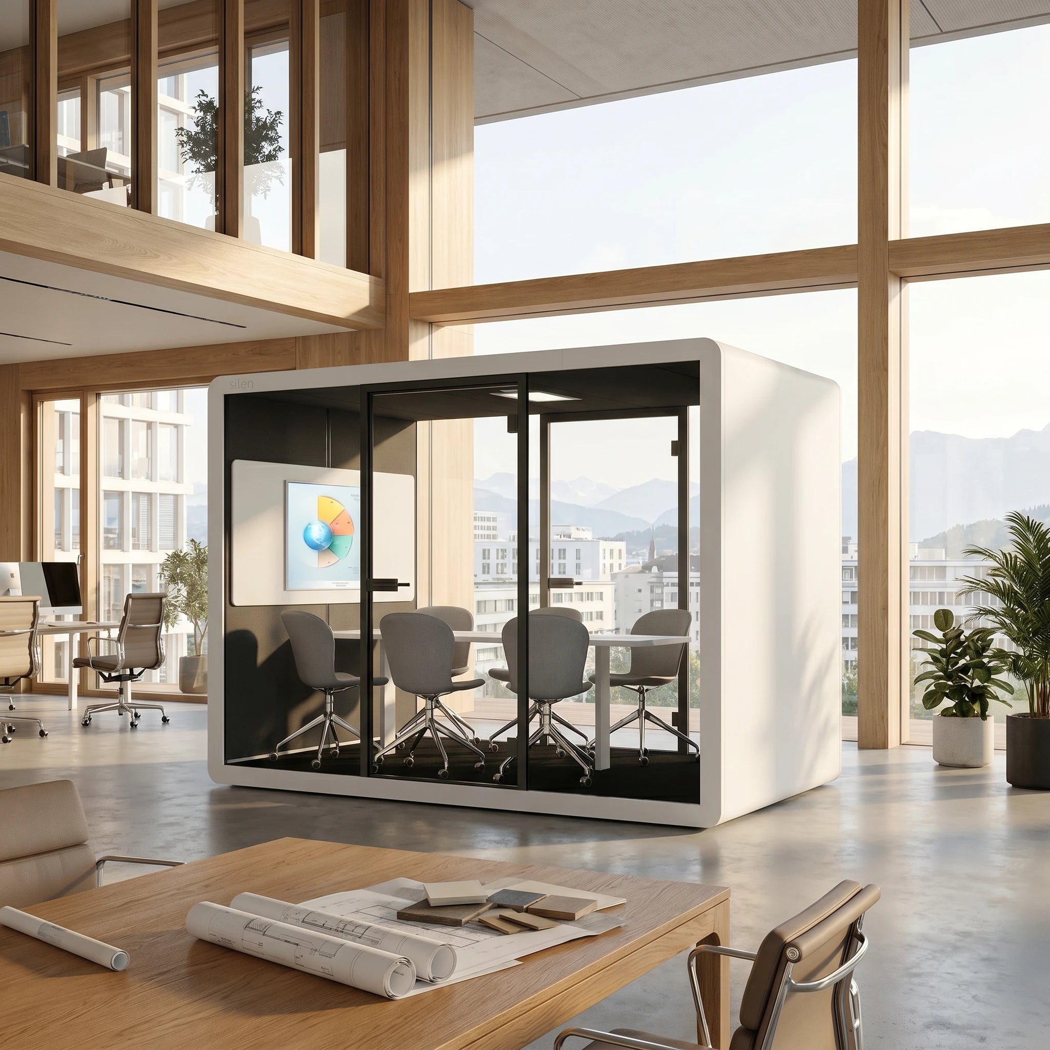 Boîte de bureau avec certificat GS & Réduction du bruit de 30,4 dB (norme ISO) | Silen Space 2 (1 à 6 personnes)