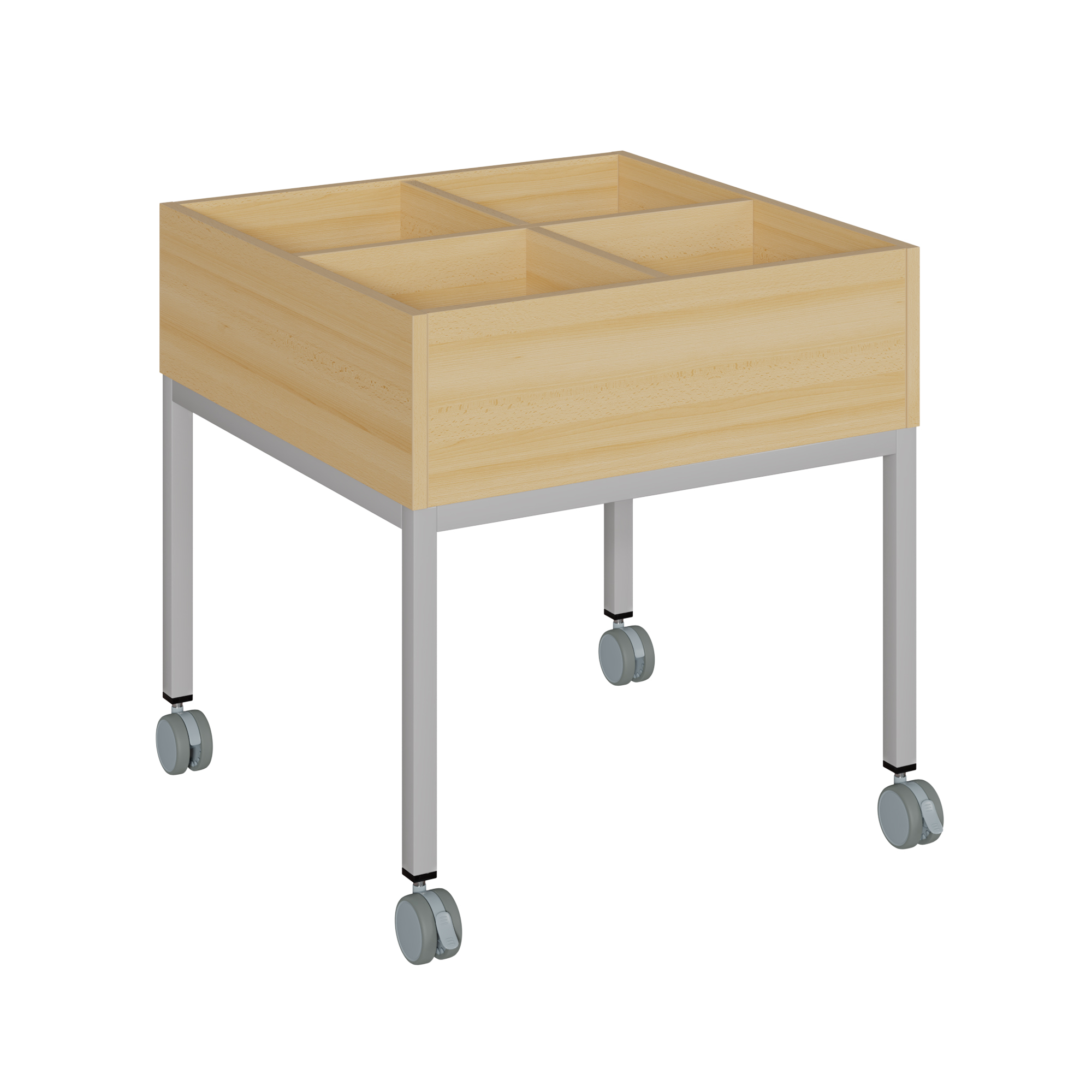 Büchertrog fahrbar mit 4 Fächer