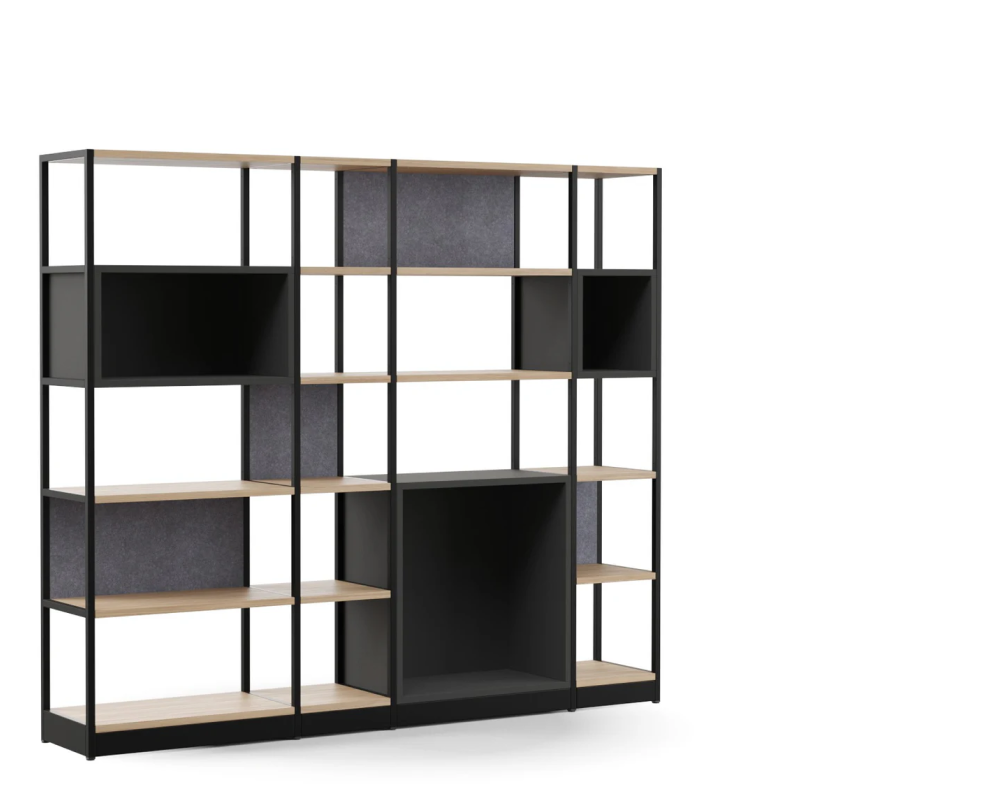 Funktionaler Stauraumschrank mit fünf offenen Fächern, ideal für die Organisation in Bueros und Schulen, in modernem Design, praesentiert von Kibemo.
