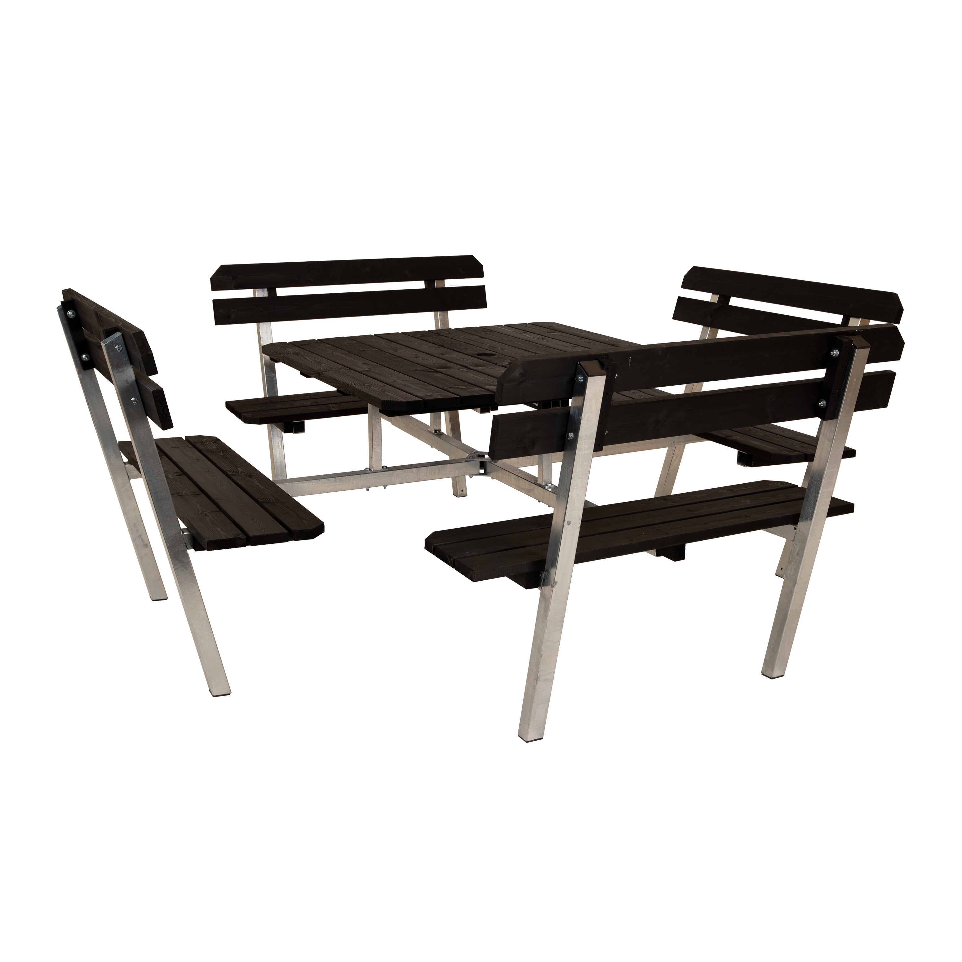 Gartentisch mit Metallgestell für Outdoorbereich wetterfest aus hochwertigem Holz in schwarz