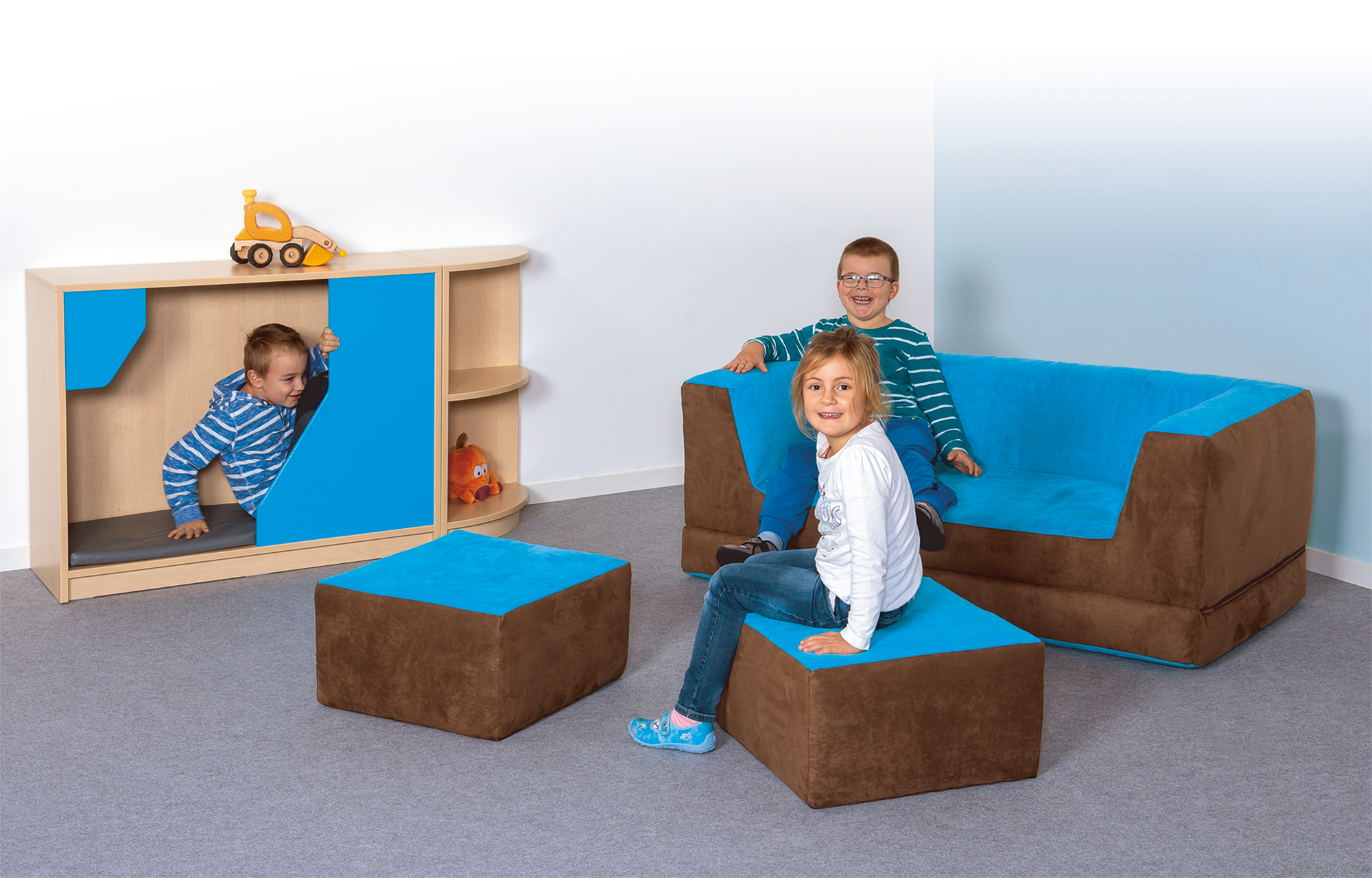 Kinder-Klappcouch-Set mit 2 Sesseln