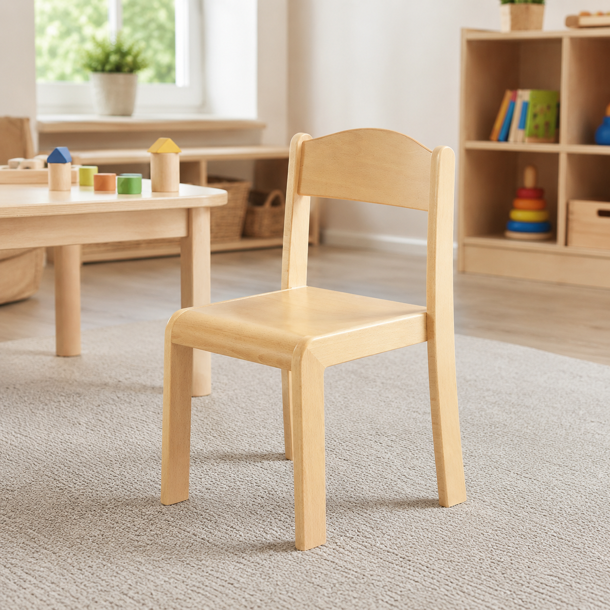 Kindergarten chair made of solid wood for the Swiss kindergarten