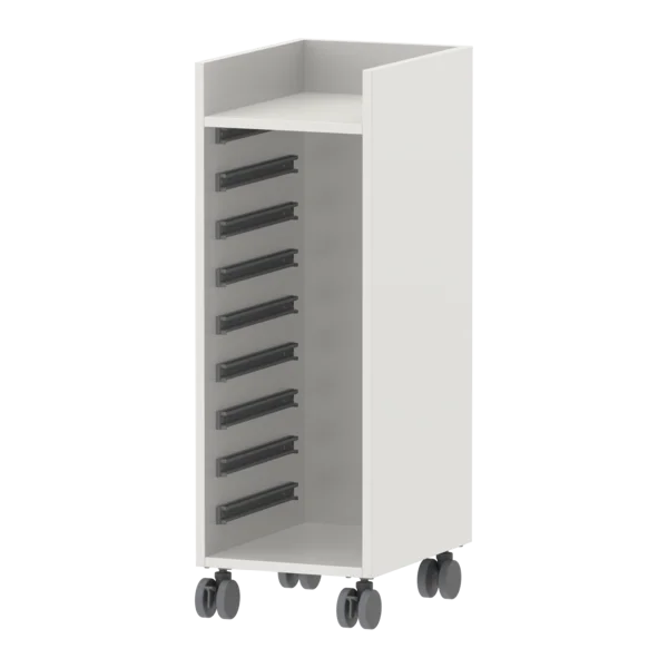 Flexlab Caddy kombiniert mit Schulstühlen und Schultisch