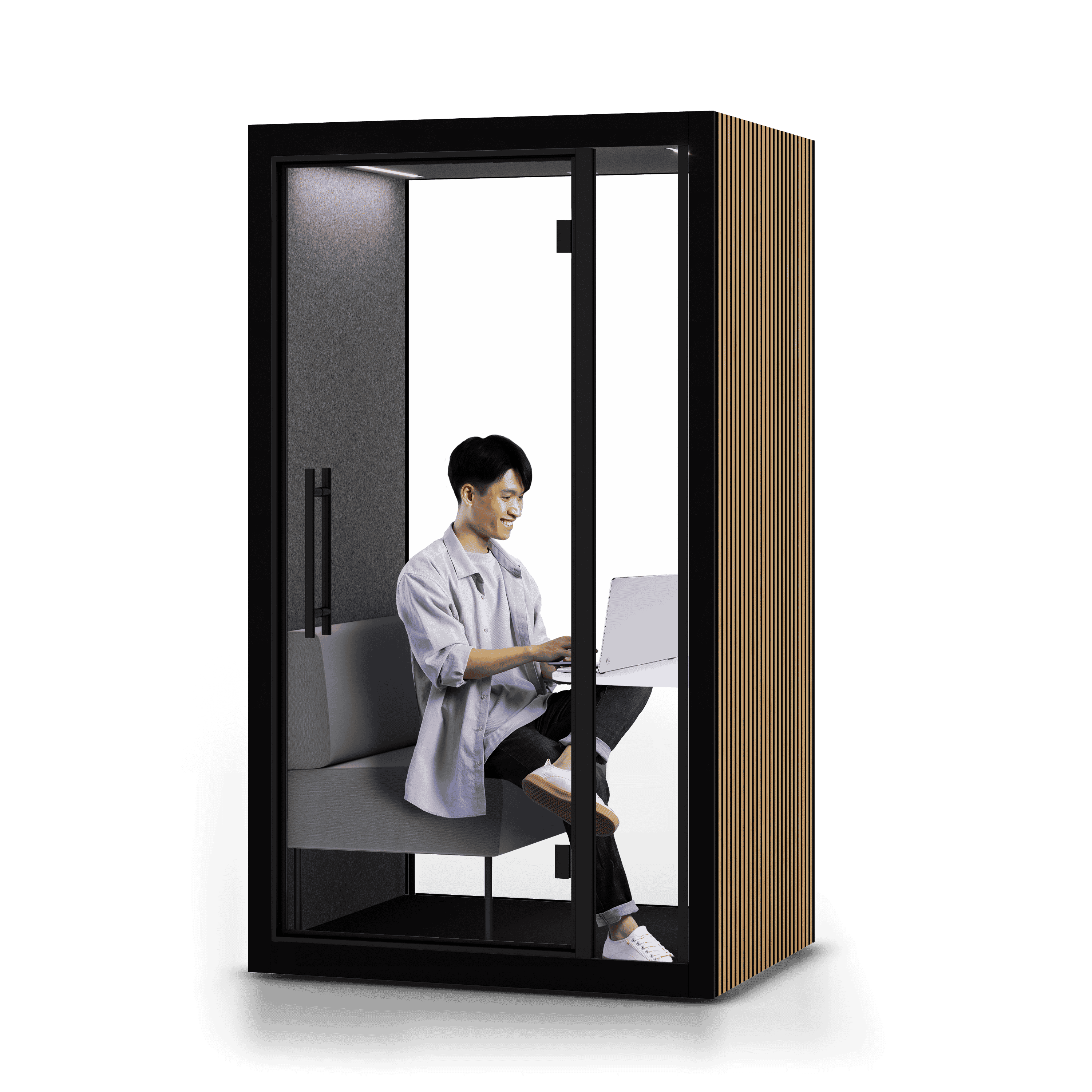 Chatbox Solo Phone Box mit grosszuegiger Glasfront und moderner Schallreduktion – stilvolle Loesung fuer ruhige Telefonate und konzentriertes Arbeiten im Buero