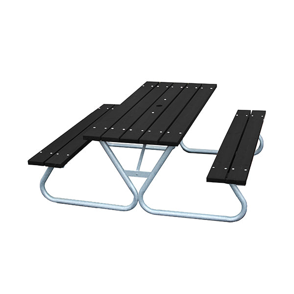 Picknicktisch wetterfest mit schwarzer Holztischplatte und Metallgestell