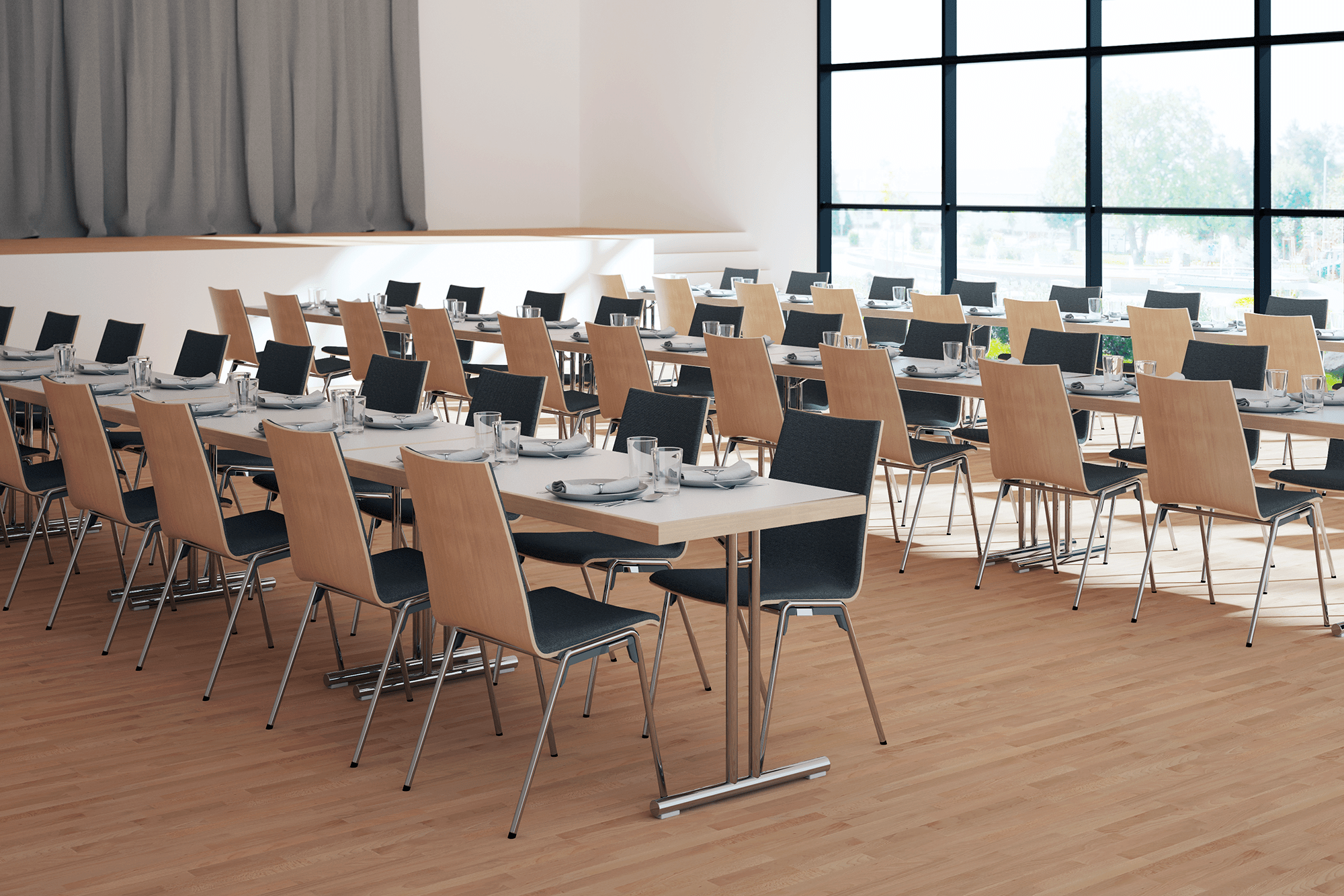 Rosconi-Produkte im Einsatz: Moderne Büromöbel, darunter elegante Stühle und Tische, die eine stilvolle und funktionale Arbeitsumgebung schaffen, präsentiert von Kibemo