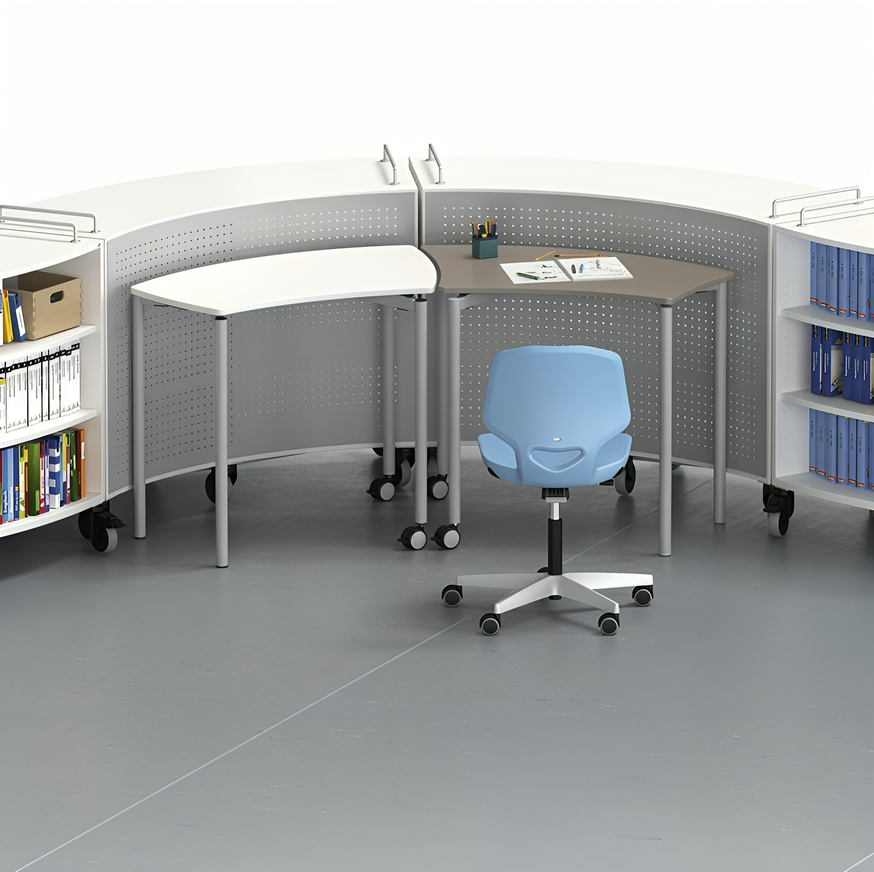 Schulregal mobil gerade oder gebogen | eduLandscape