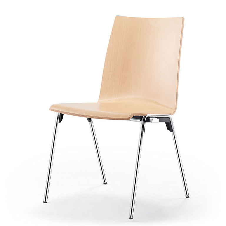 Stapelstuhl Logochair ohne Armelehne stapelbar aus hochwertigem Holz und Chromgestell