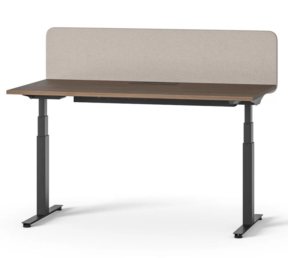 Stehtisch hoehenverstellbar - Stehpult elektrisch mit Buerotrennwand aus Stoff