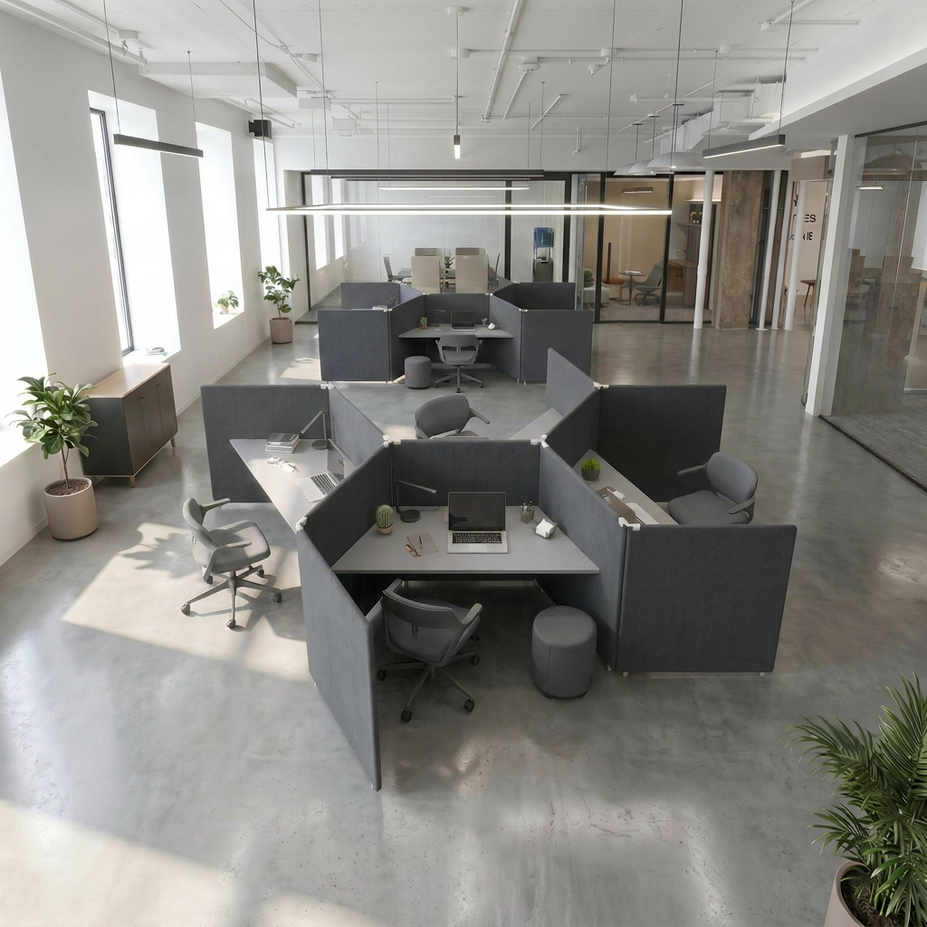 Arbeitsinseln in Wabenform akustikwirksam | MY SPACE