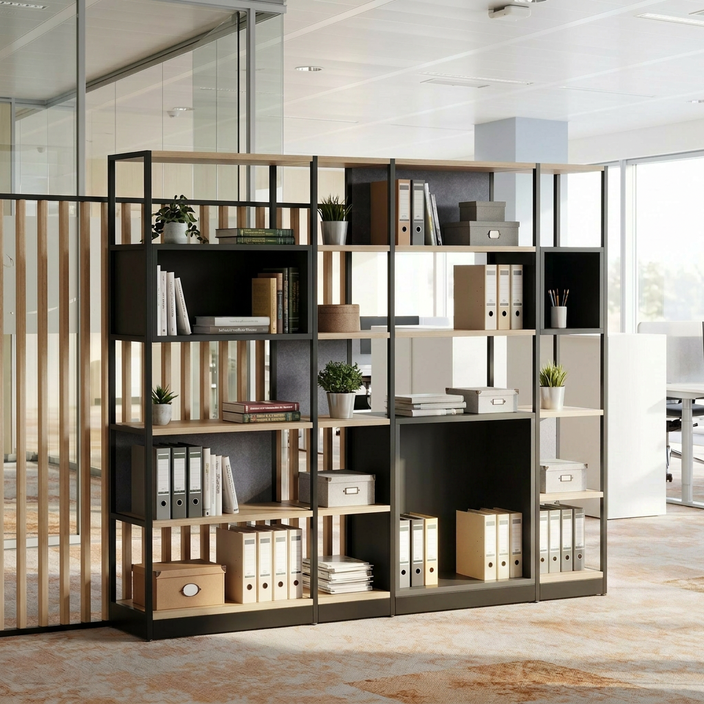 Büroregal Raumtrenner 5OH mit geschlossendem Würfel B/T/H 196x40x201 cm | COMBUS