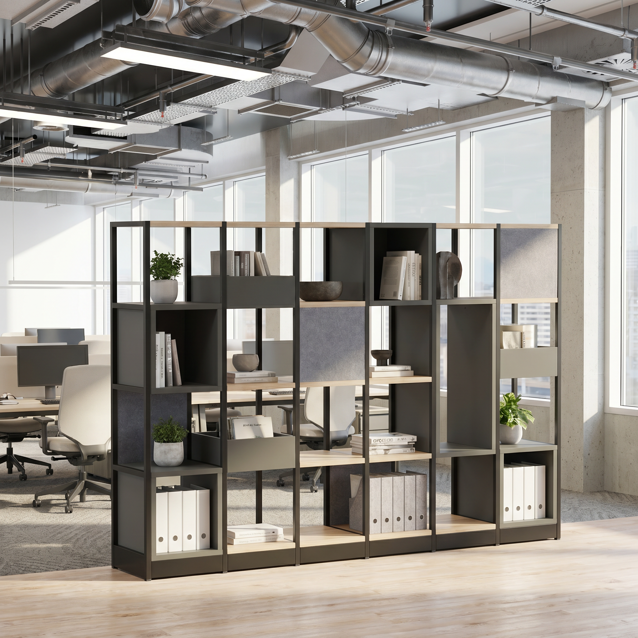 Büroregal Raumtrenner 6OH mit Schubfach B/T/H 274x40x239 cm | COMBUS