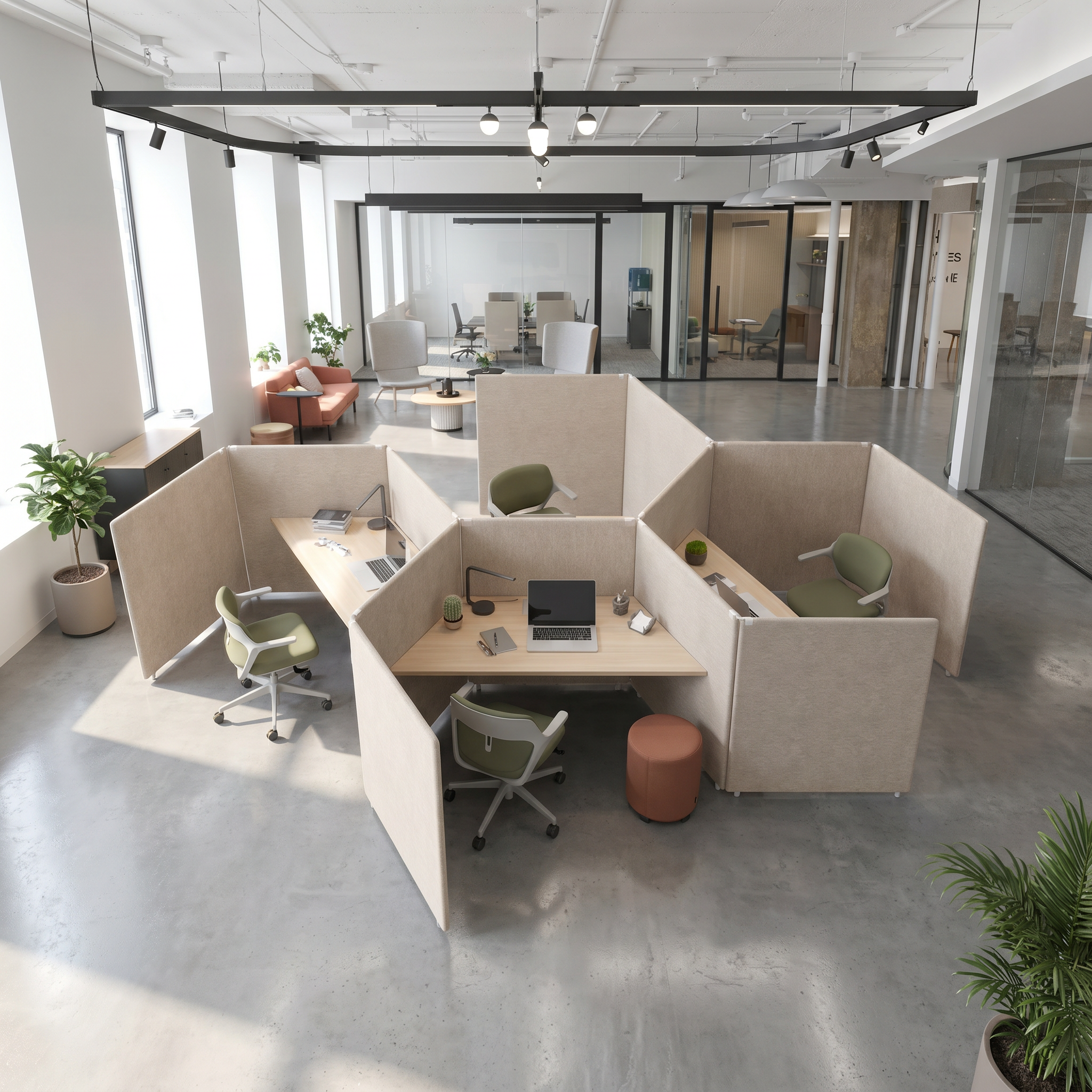 Arbeitsinseln in Wabenform akustikwirksam | MY SPACE