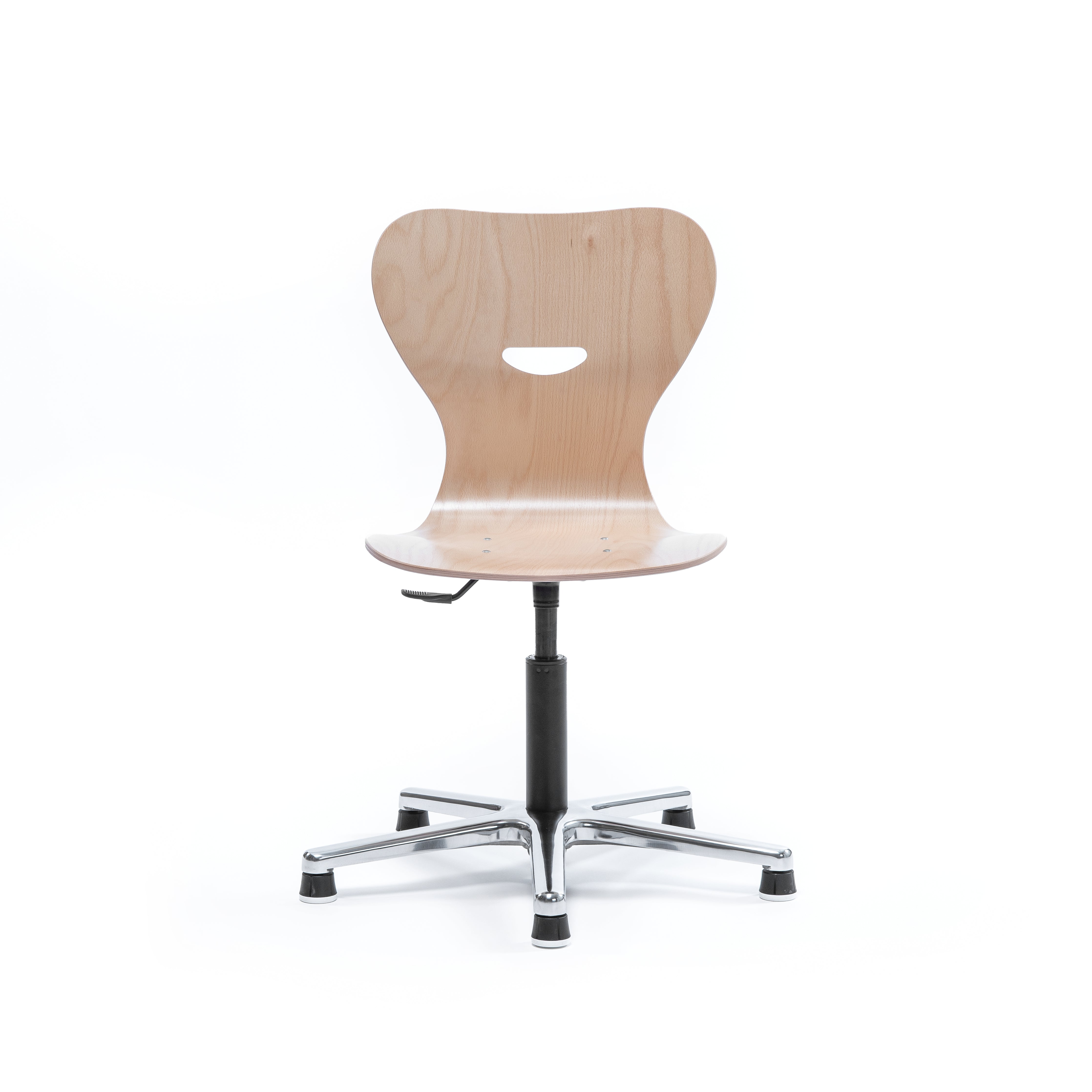 Schulstuhl aus Holz mit Griffloch und Standfüsse höhenverstellbar