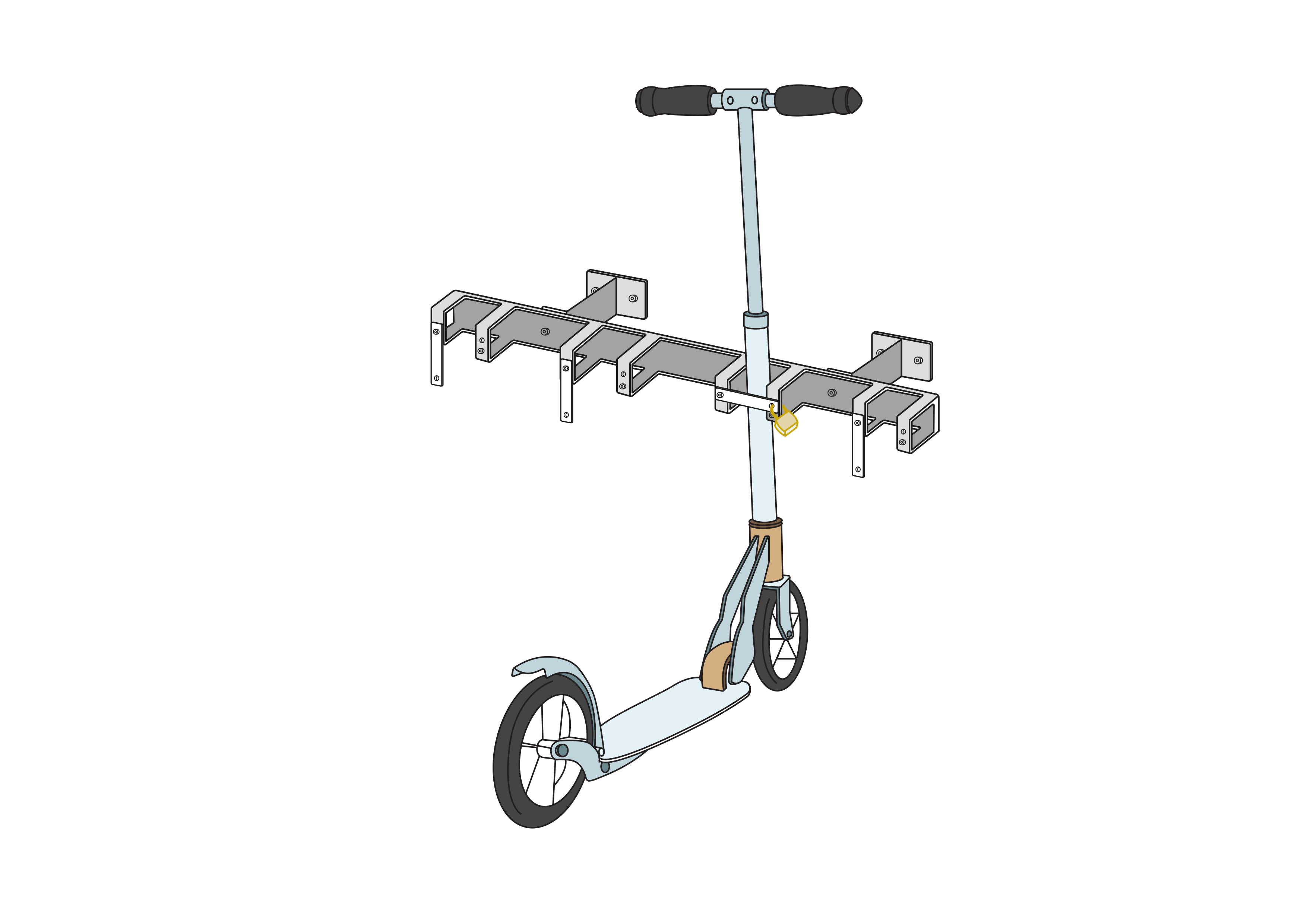 Kickboard Ständer / Trottiständer - Wandmontage - 4 Stellplätze