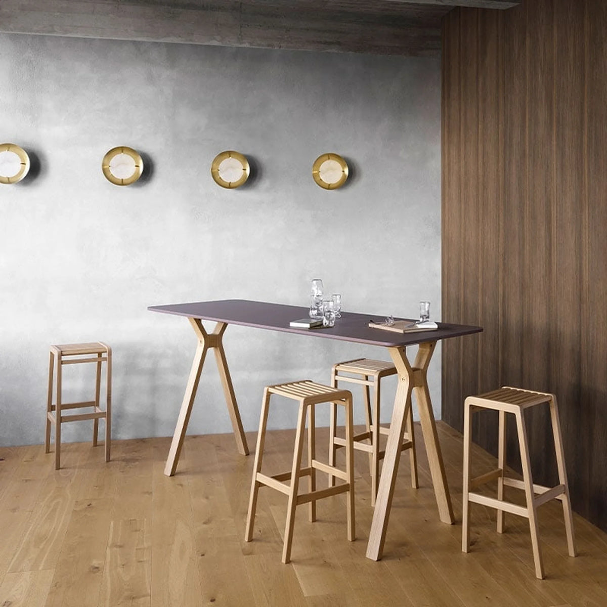 Büro Stehtisch in zwei Höhen mit Eichegestell | Space high table