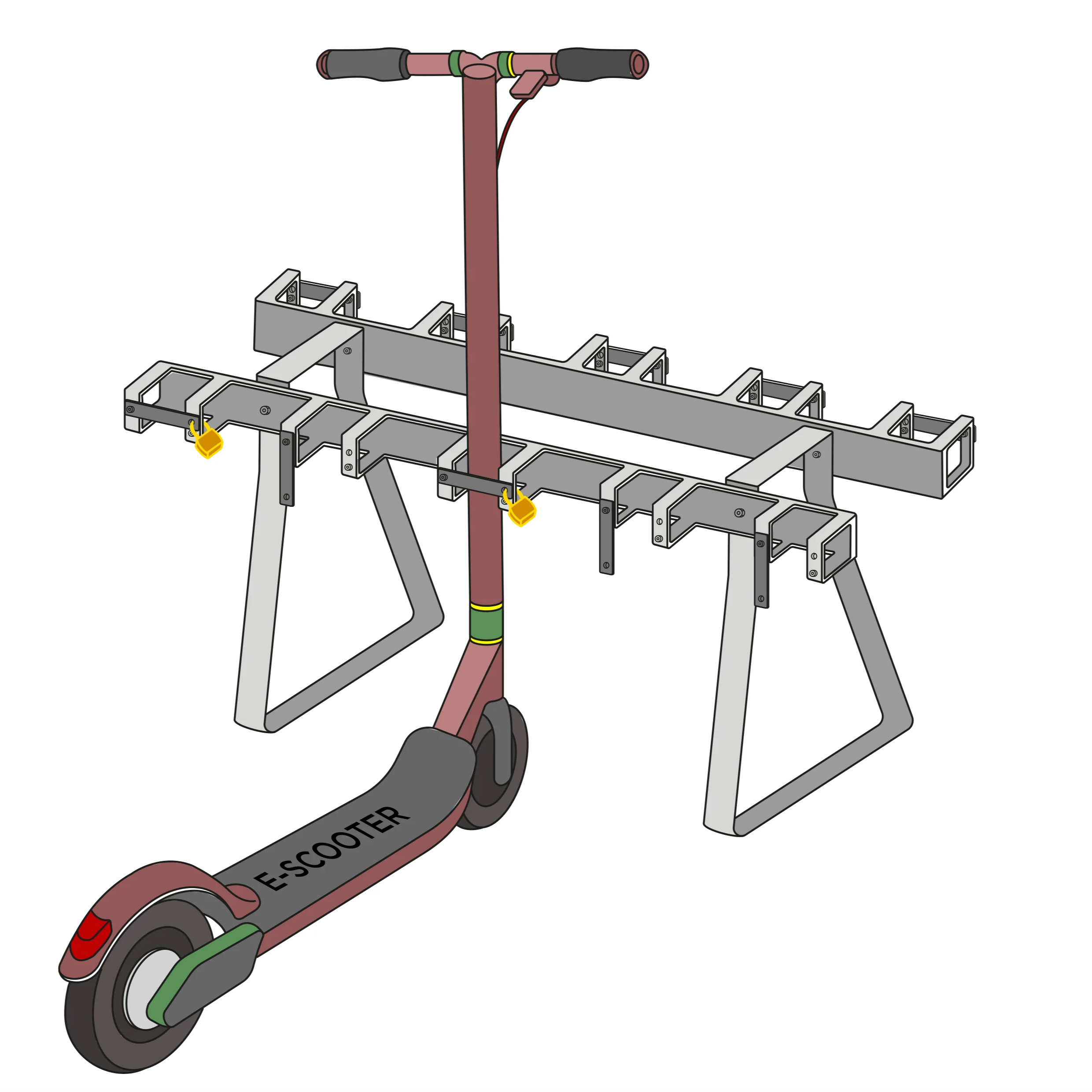 E-scooter Stand pour le montage mural avec 5 places de stationnement