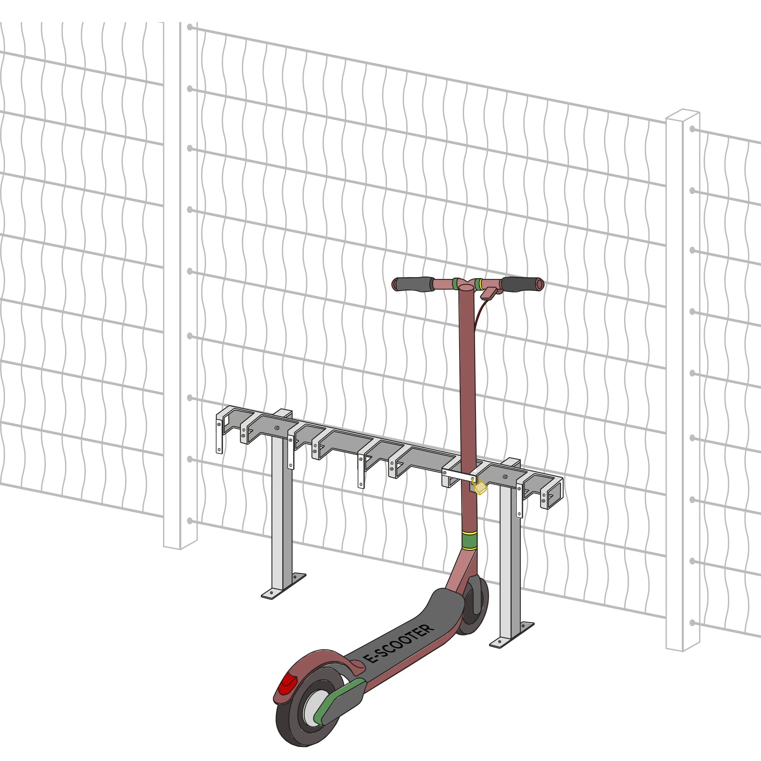 E-scooter Stand pour le montage mural avec 5 places de stationnement