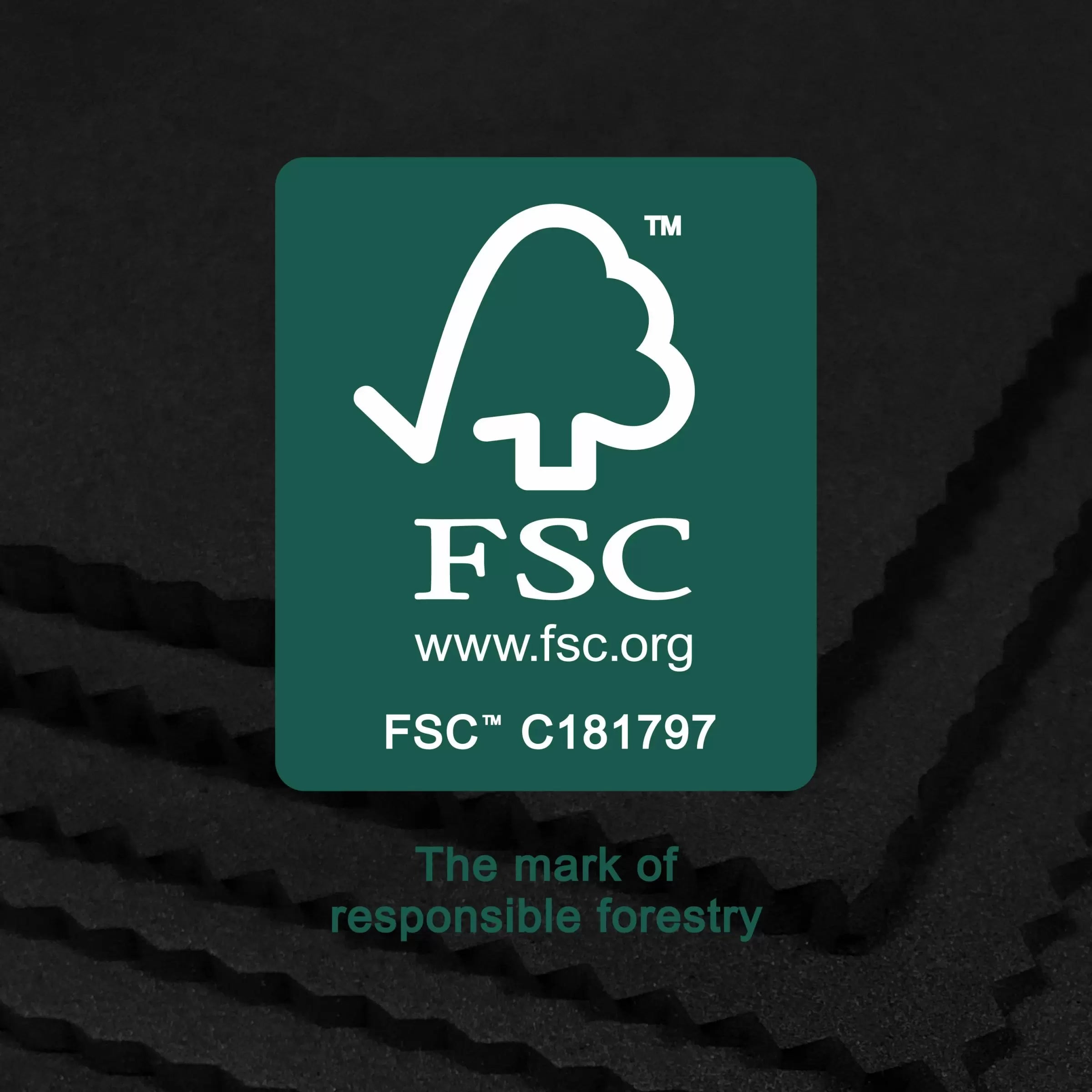 FSC-Logo auf hellem Hintergrund, das für nachhaltige Forstwirtschaft und umweltfreundliche Materialien steht, präsentiert von Kibemo