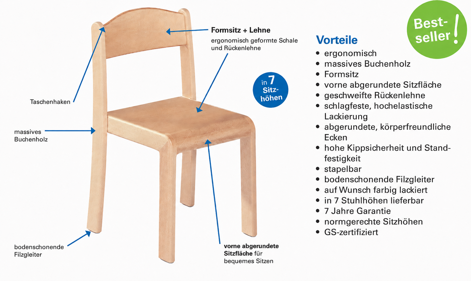 Kindergarten chair made of solid wood for the Swiss kindergarten