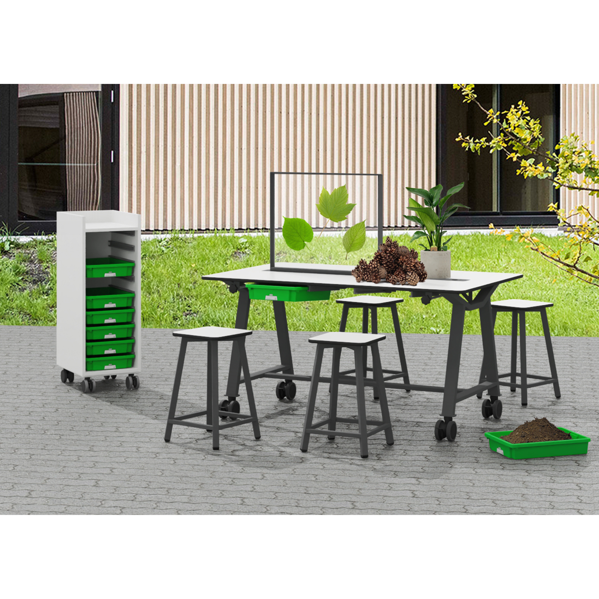 Flexlab Caddy Materialien sichtbar durch Acrylglas