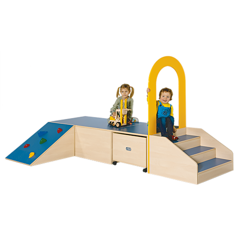 Podestanlage mit Bogendurchgang und Linoleum Deckplatten