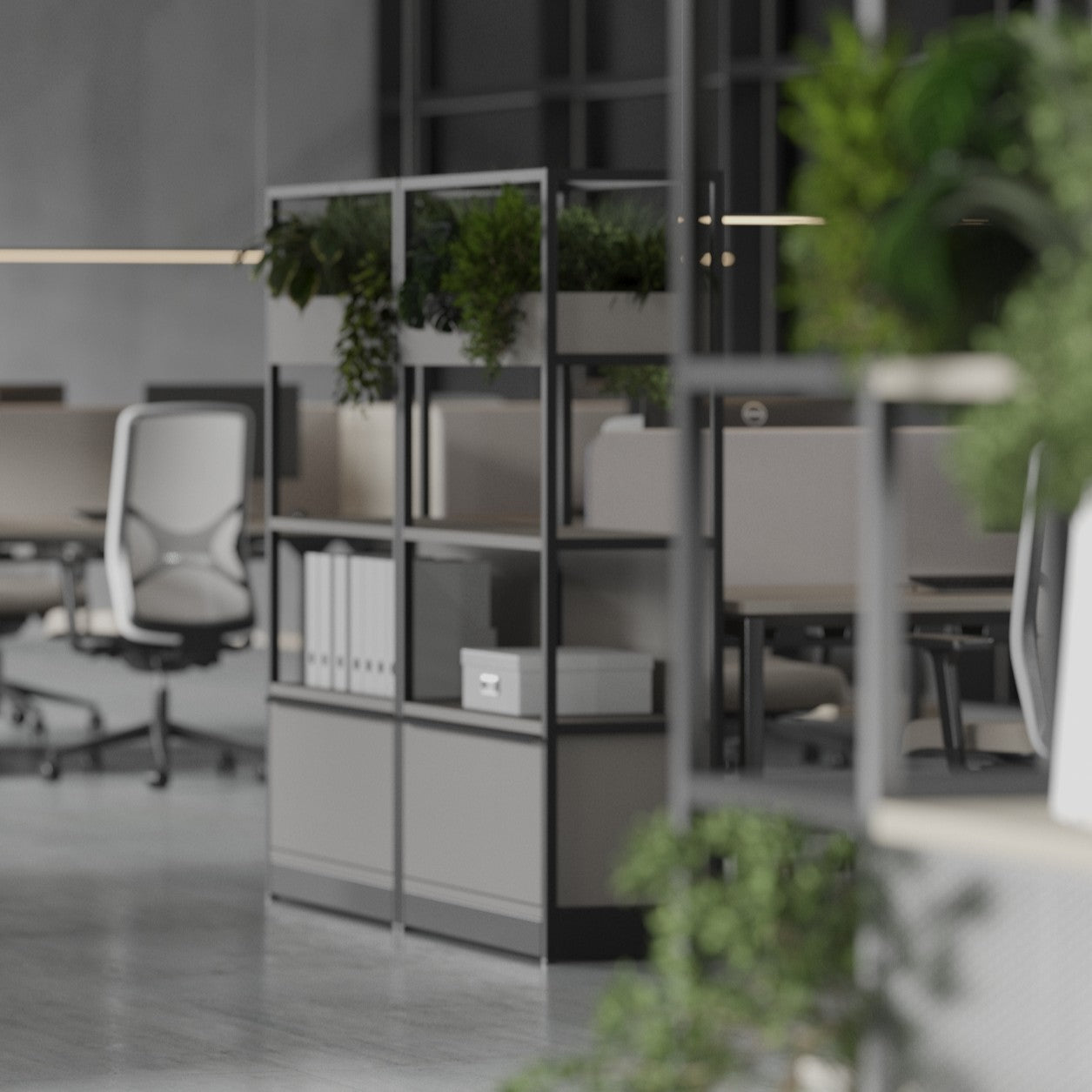 Raumtrenner-Regal Büro mit Blumenkästen ǀ COMBUS