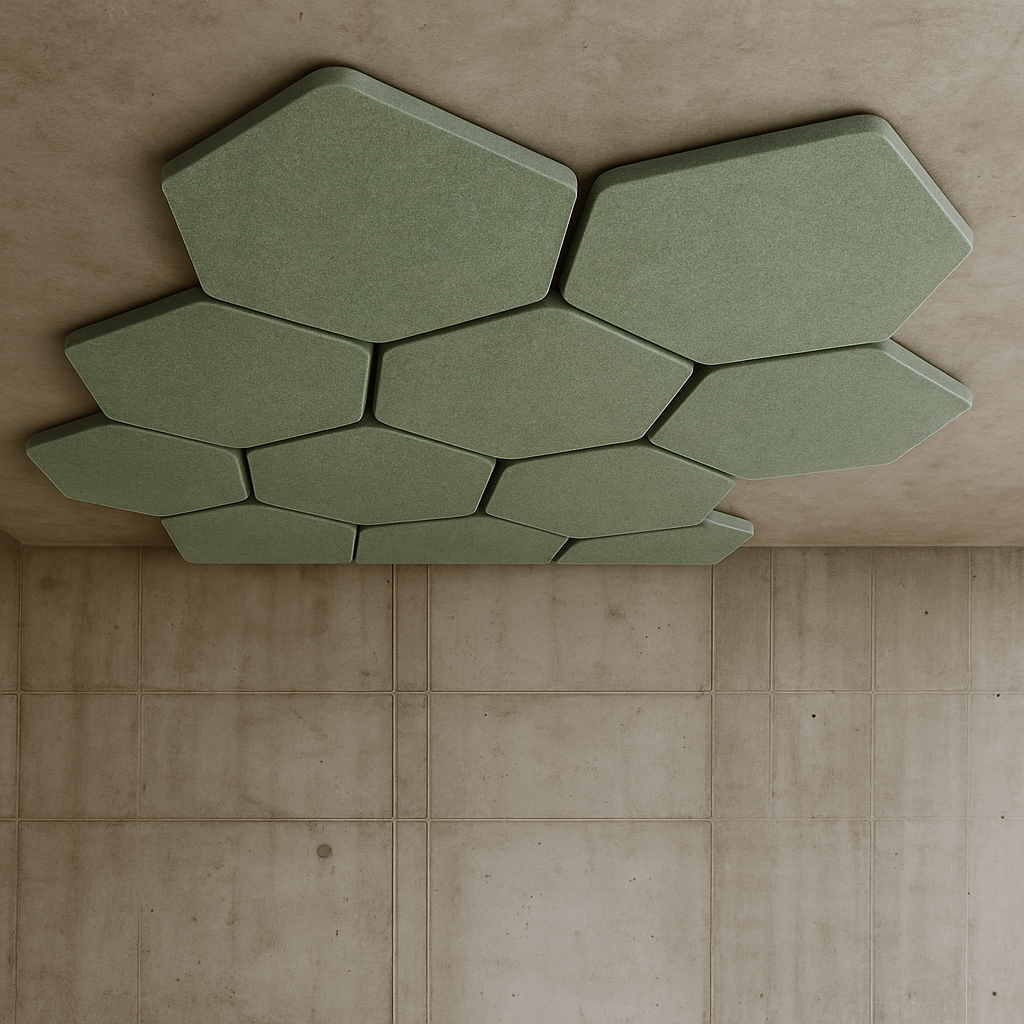 Schallschutz Decke HEXAGON – Top Akustiklösung mit Absorptionsklasse A | Schweizer Qualitätsprodukt
