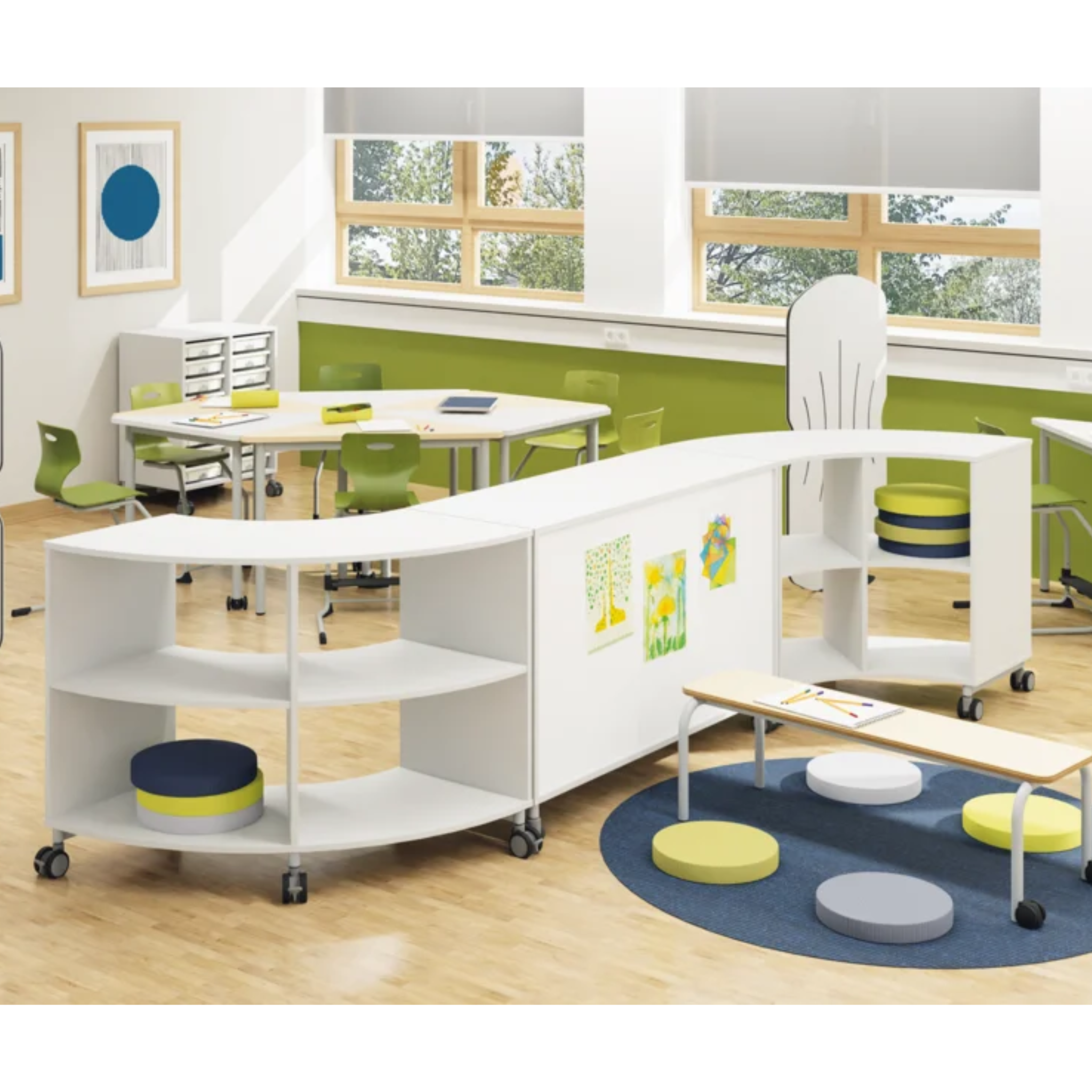 Viertelkreis Schulregal mobil