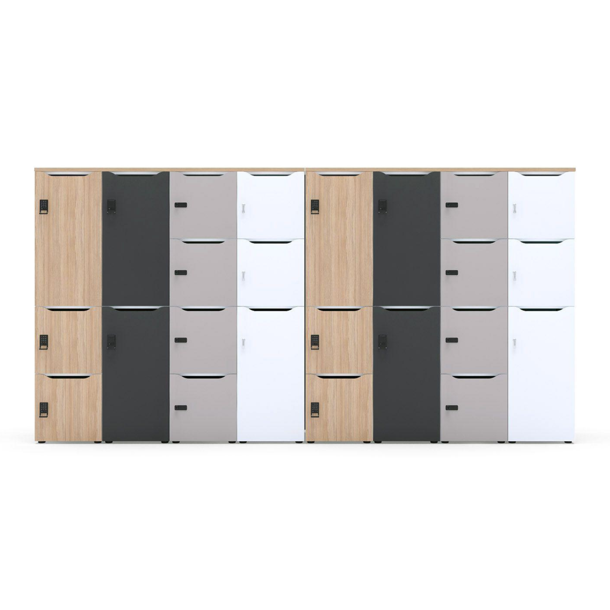 Spindschrank mit Holz Dekor flexibel erweiterbar mit grossen und kleinen Lockers