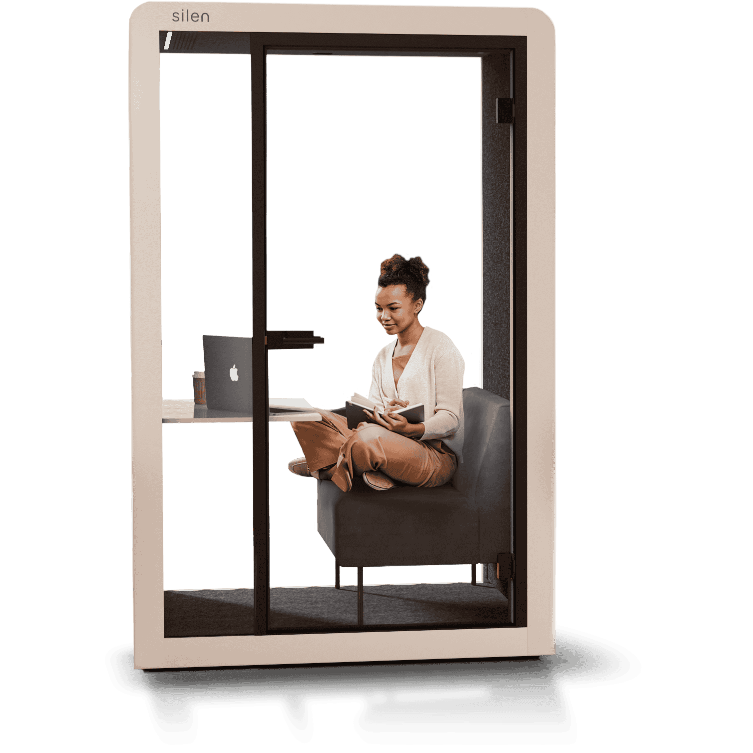 Geraeumige Silen Space Telefonkabine Maxi mit Glasfront und moderner Ausstattung – vielseitige Schallschutzloesung fuer Einzelarbeit, Telefonate oder kleine Meetings im Buero