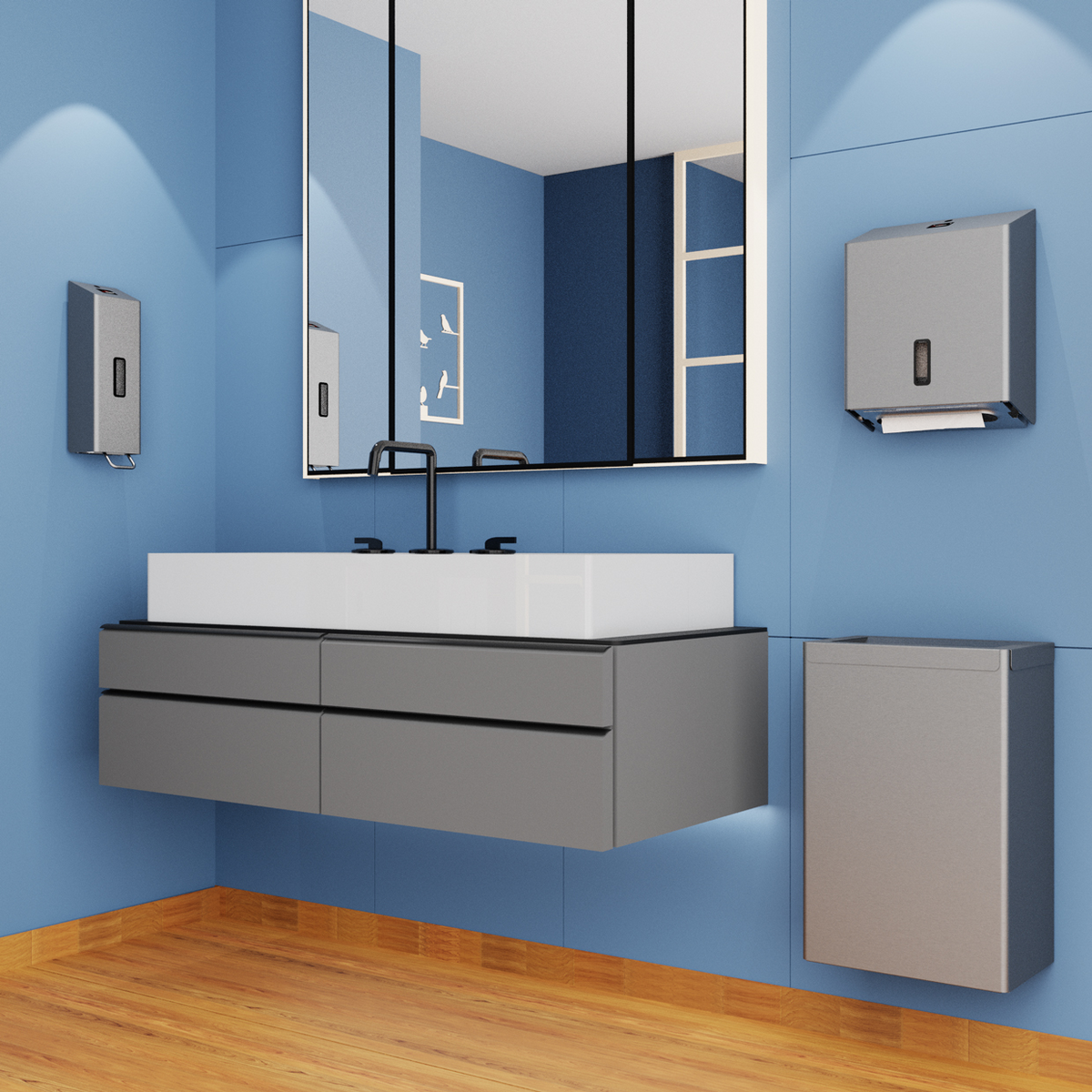 WC-Abfalleimer aus Chromstahl mit elegantem Design für moderne Badezimmer.