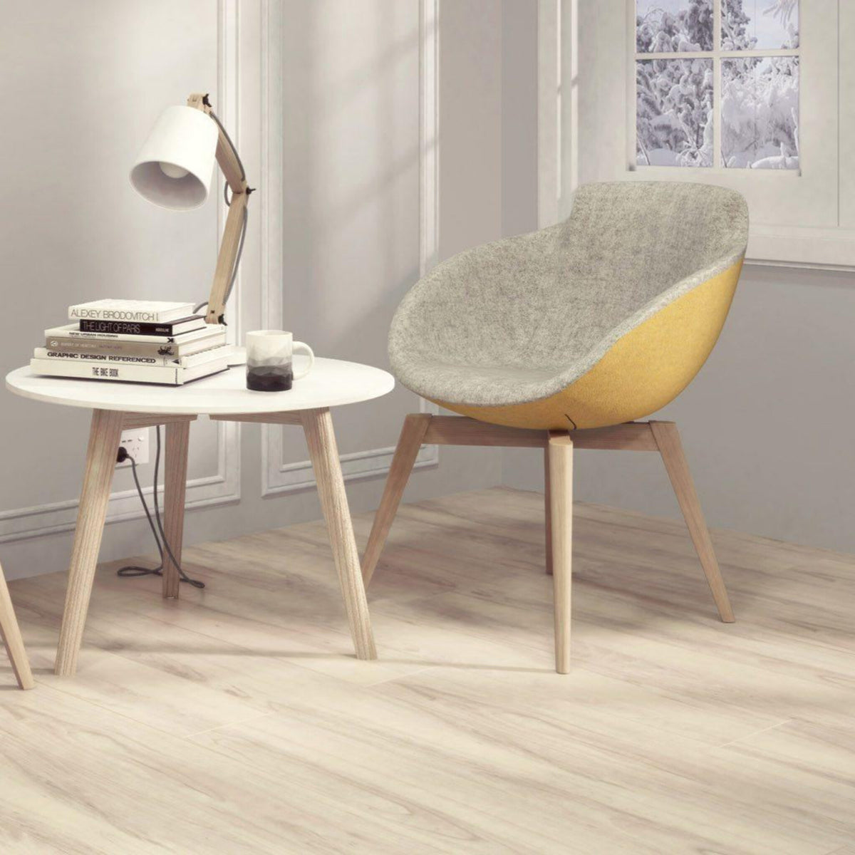 Kaffeetisch mit runden Sessel und angenehmes Ambiente für Lektuere