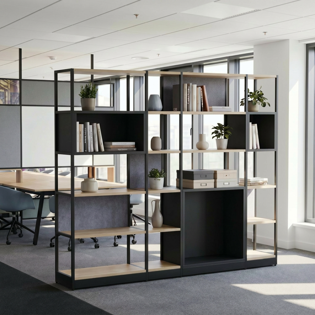 Büroregal Raumtrenner 5OH mit geschlossendem Würfel B/T/H 196x40x201 cm | COMBUS