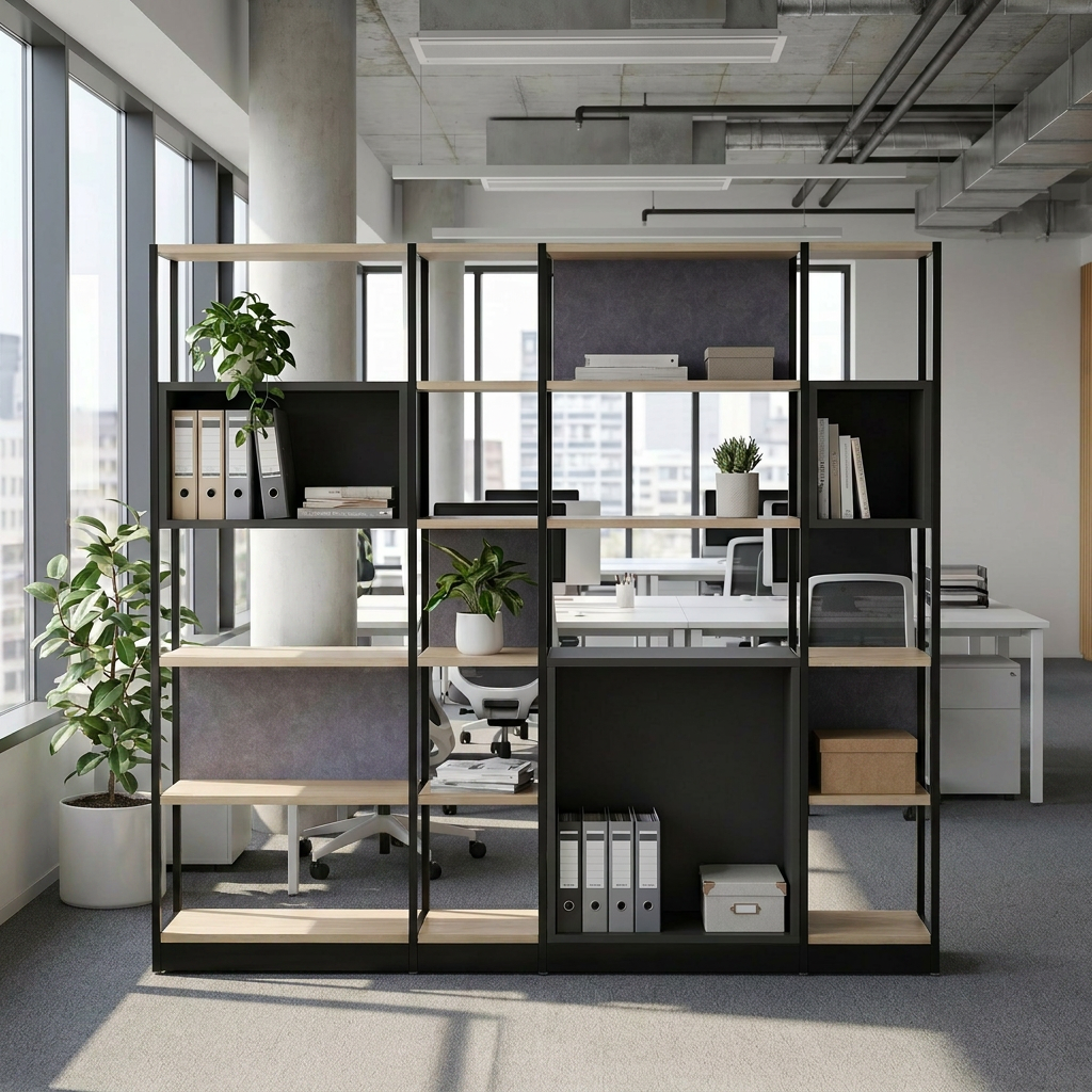 Büroregal Raumtrenner 5OH mit geschlossendem Würfel B/T/H 196x40x201 cm | COMBUS