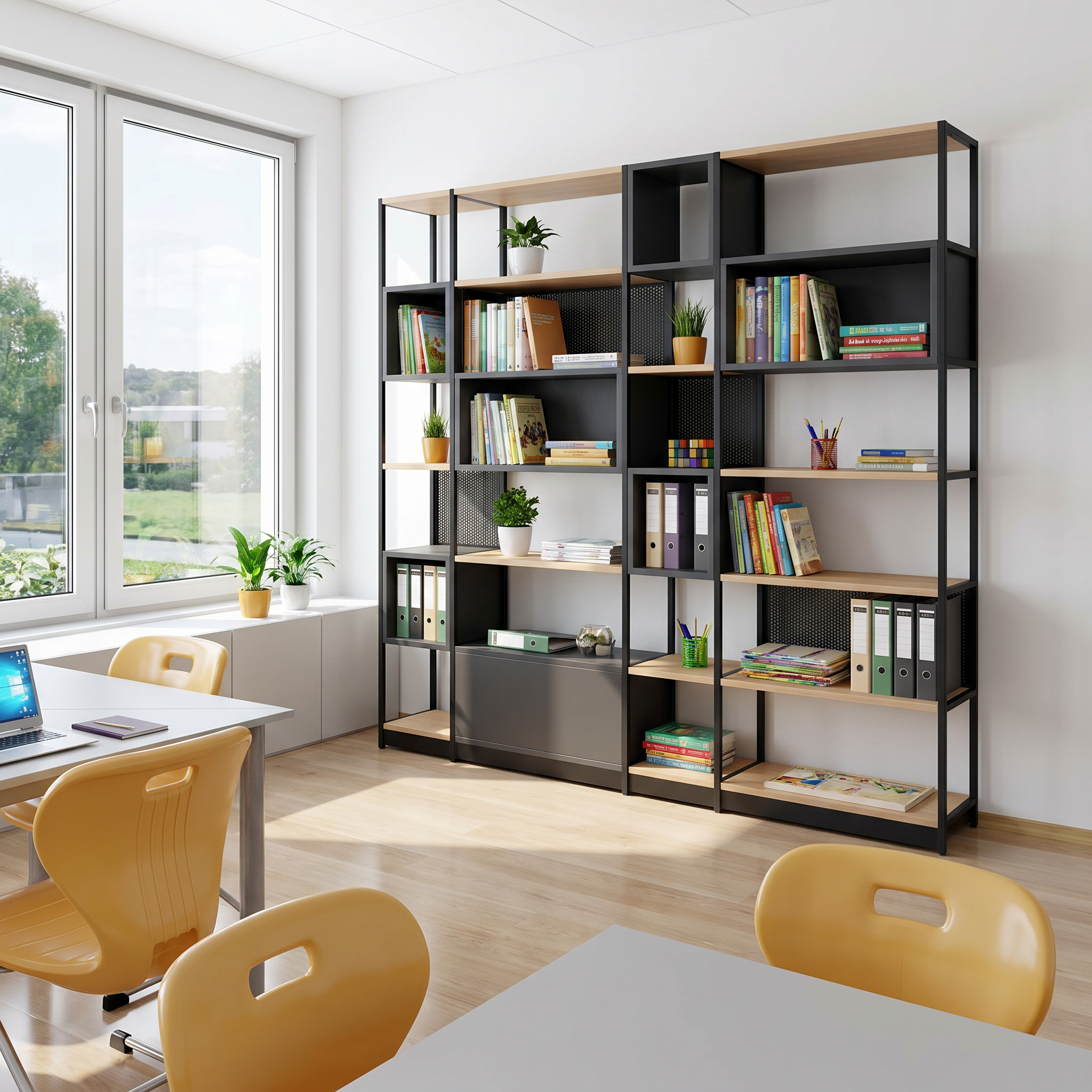 Büroregal Raumtrenner 5OH mit Schubfach  B/T/H 196x40x201 cm | COMBUS