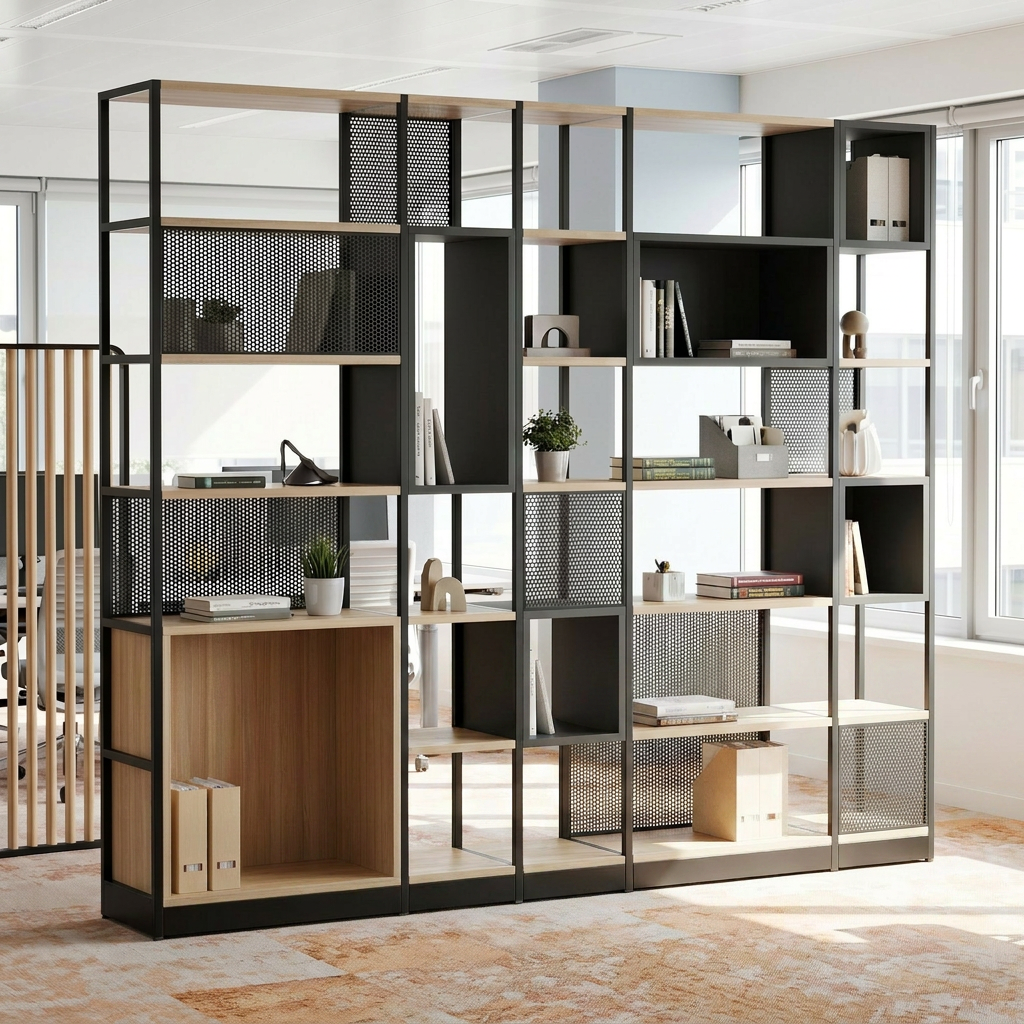 Büroregal Raumtrenner 6OH mit geschlossenem Würfel B/T/H 235x40x239 cm | COMBUS
