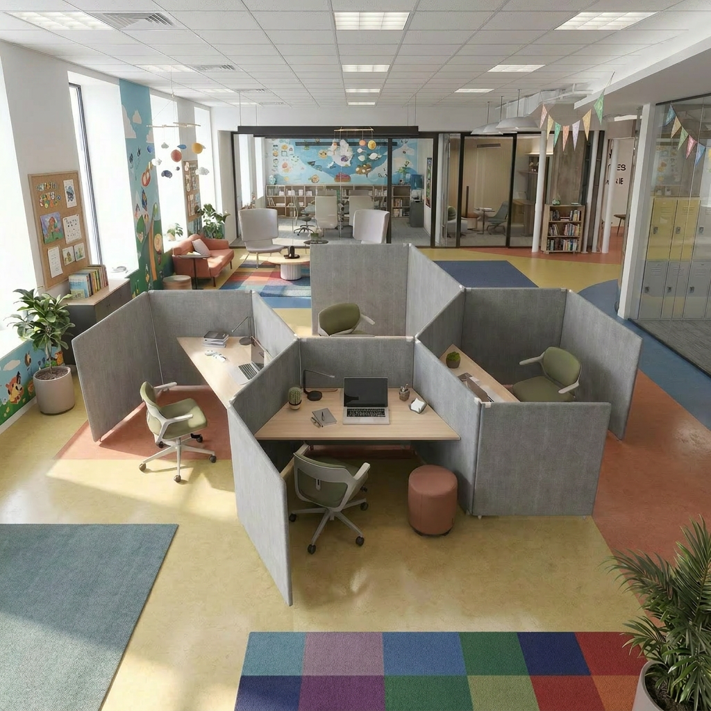 Arbeitsinseln in Wabenform akustikwirksam | MY SPACE