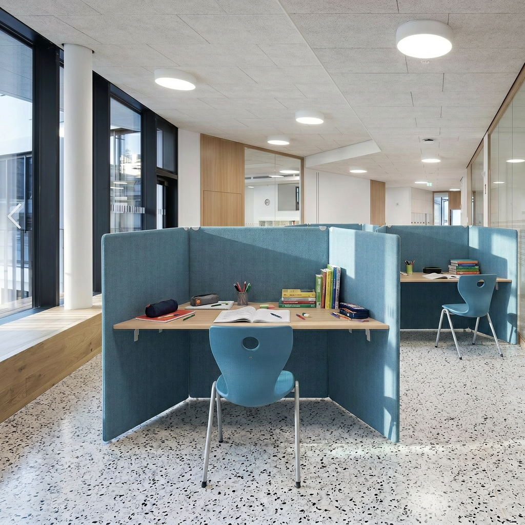 V-shaped focus workstations acoustically effective and flexibly expandable | MY SPACE