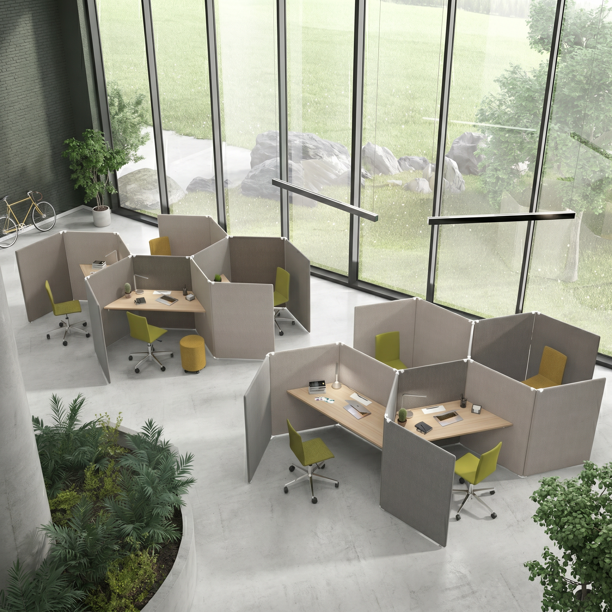 Arbeitsinseln in Wabenform akustikwirksam | MY SPACE