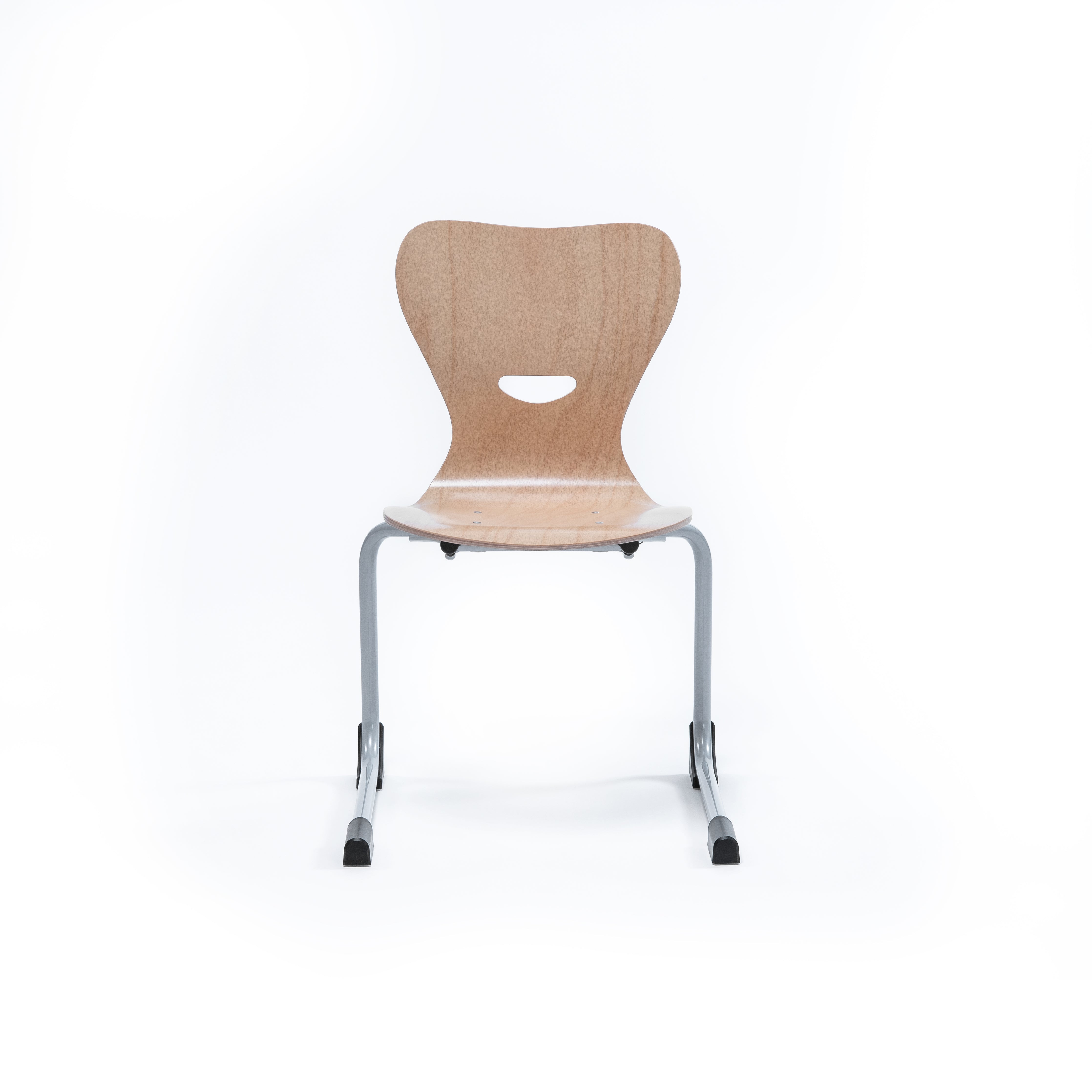 Mehrzweckstuhl Schule mit Sitzschale aus Holz und Metallgestell
