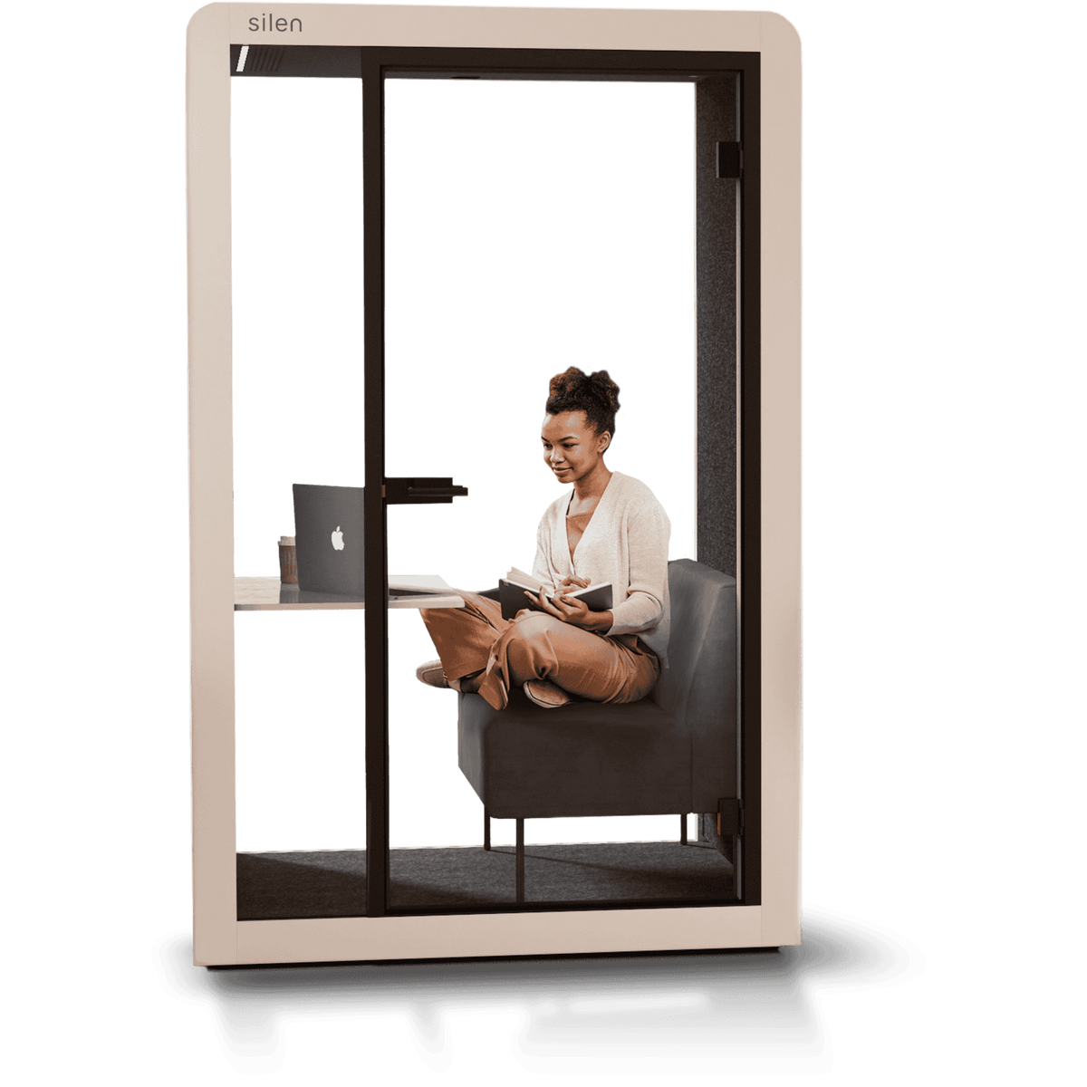 Geraeumige Silen Space Telefonkabine Maxi mit Glasfront und moderner Ausstattung – vielseitige Schallschutzloesung fuer Einzelarbeit, Telefonate oder kleine Meetings im Buero