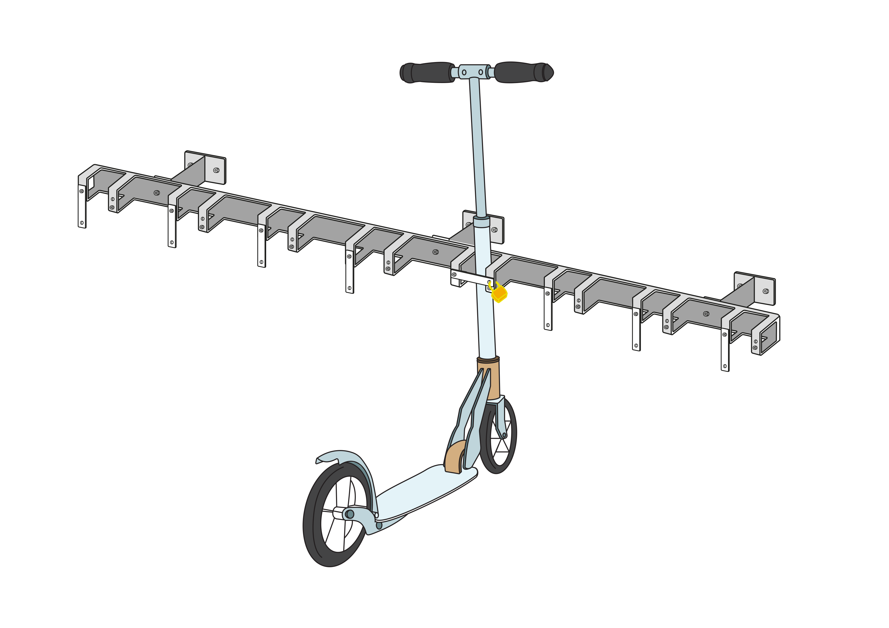 Stand de kickboard / support trotti pour le montage mural avec 8 places de stationnement