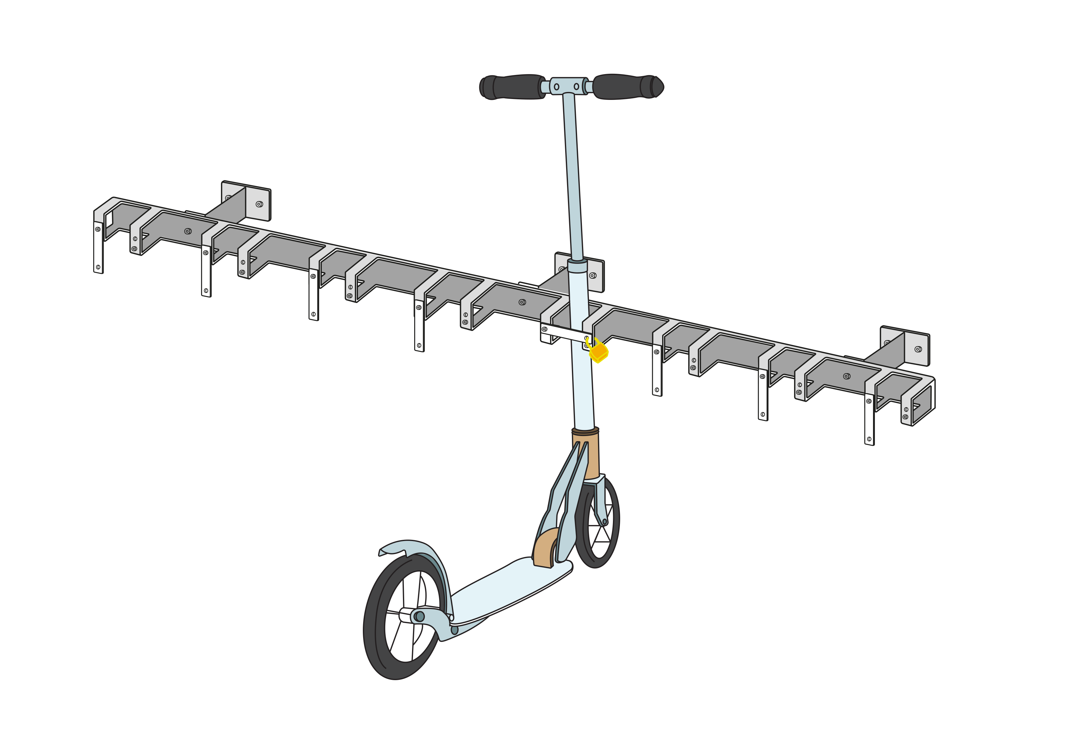 Kickboard Ständer / Trottiständer - Wandmontage - 8 Stellplätze