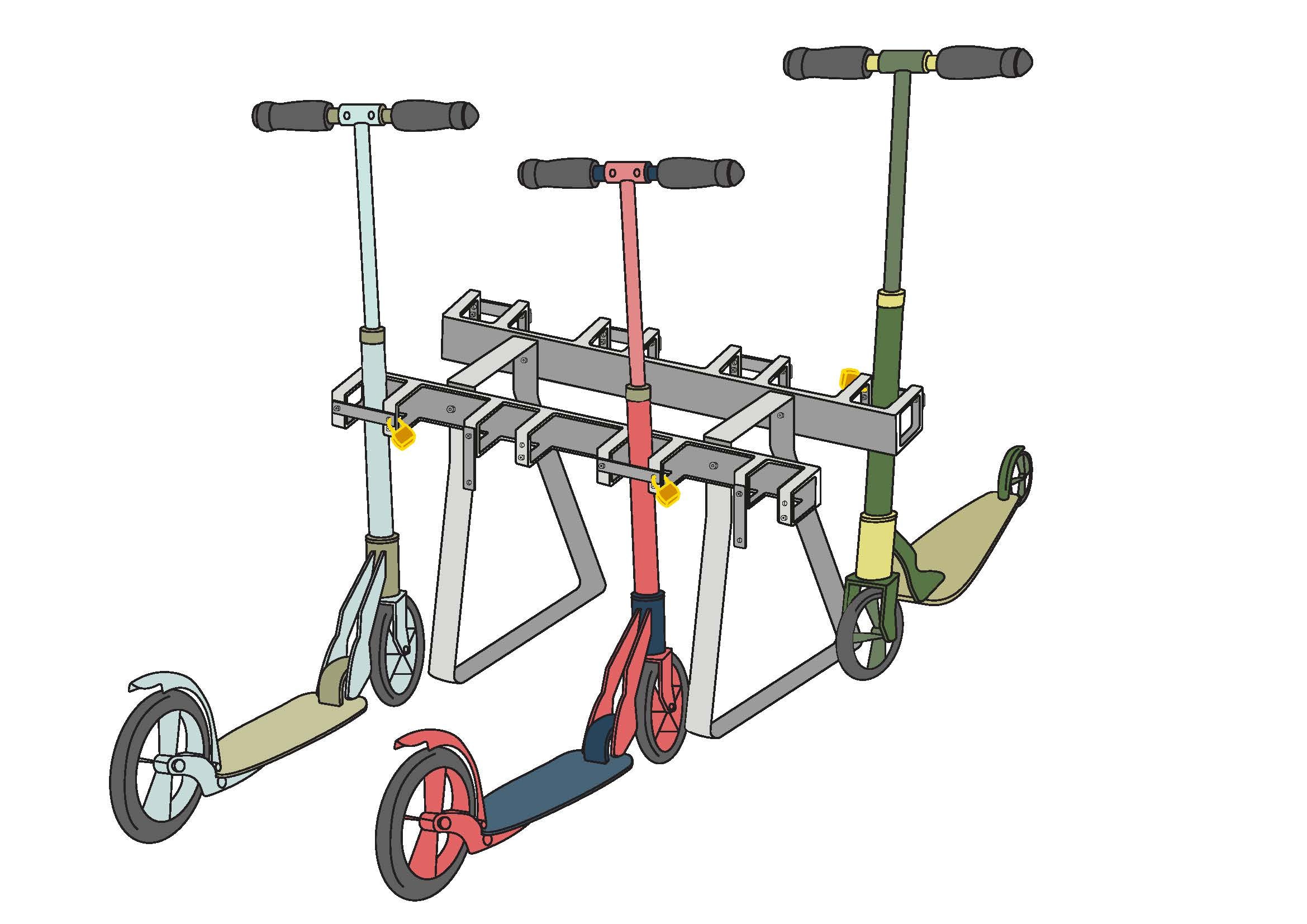 Support de coup de pied avec supports de sol et 8 places de stationnement