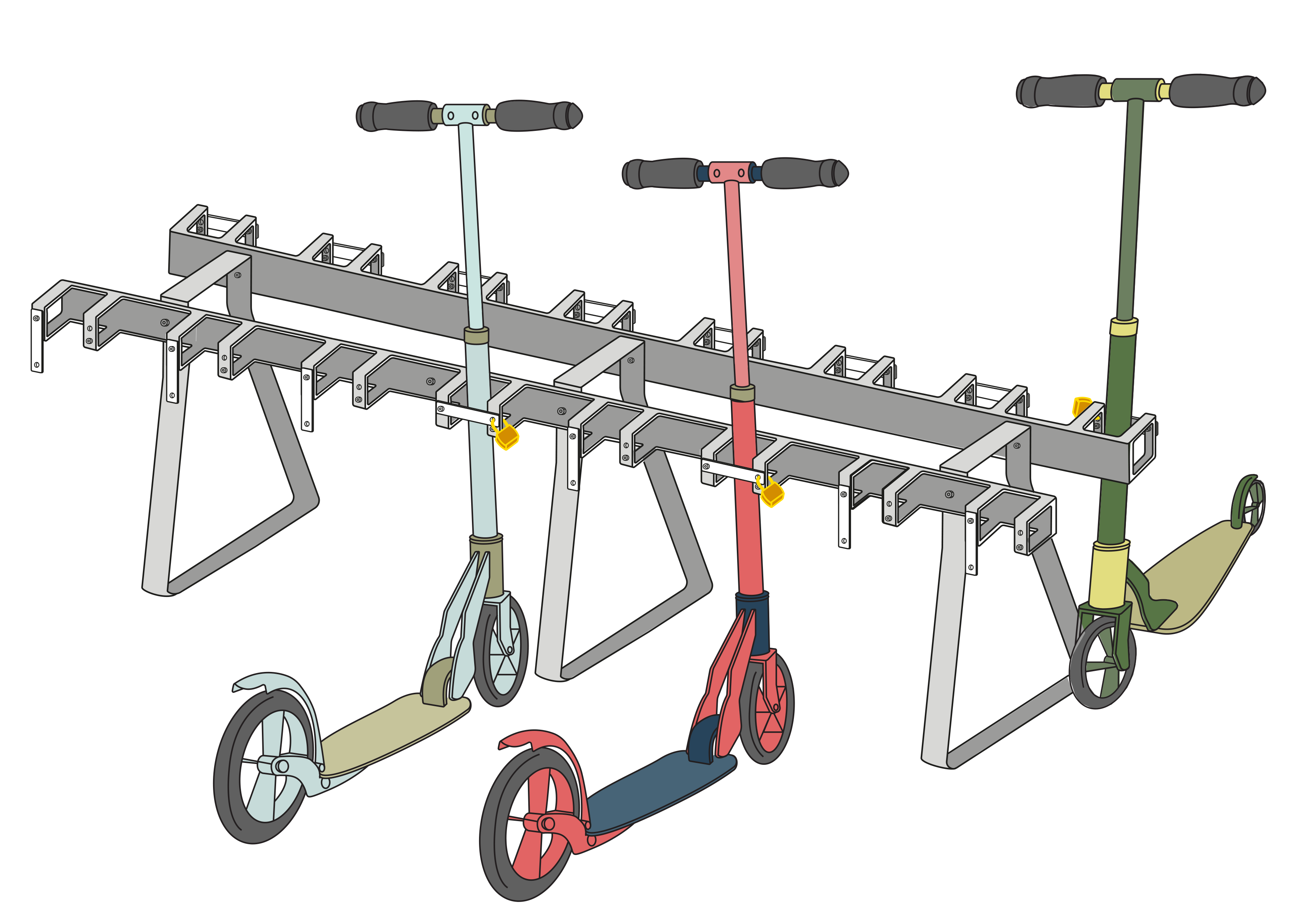 Support de planche / support de trottinette - support au sol - 16 places