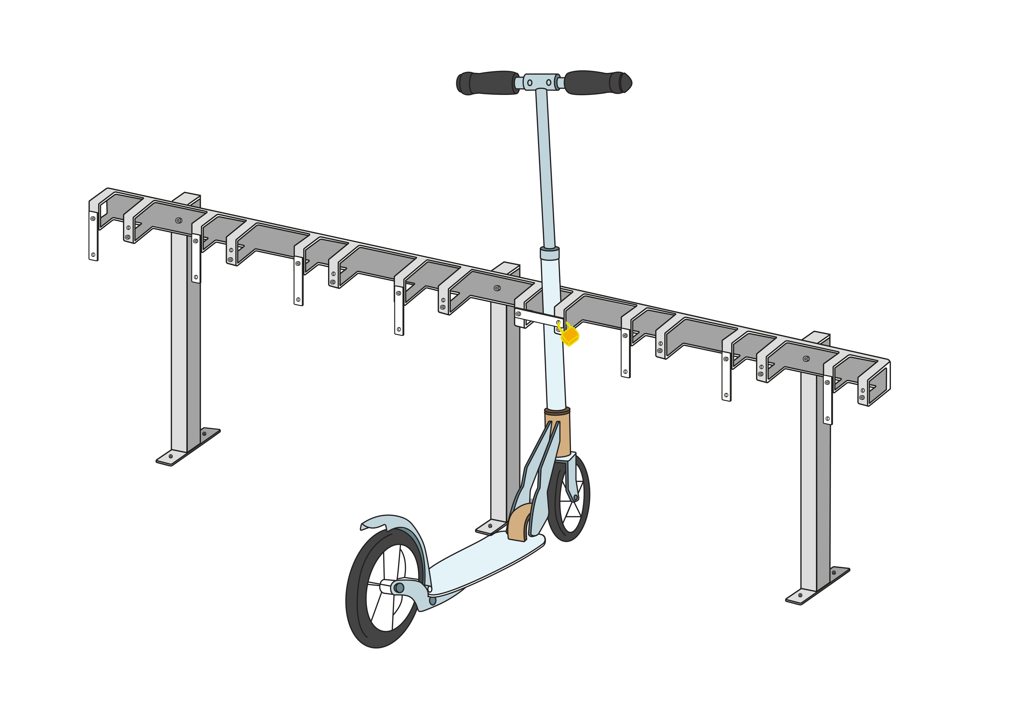 Support de planche / support de trottinette - fixation au sol - 8 places de parking ǀ disponible de suite