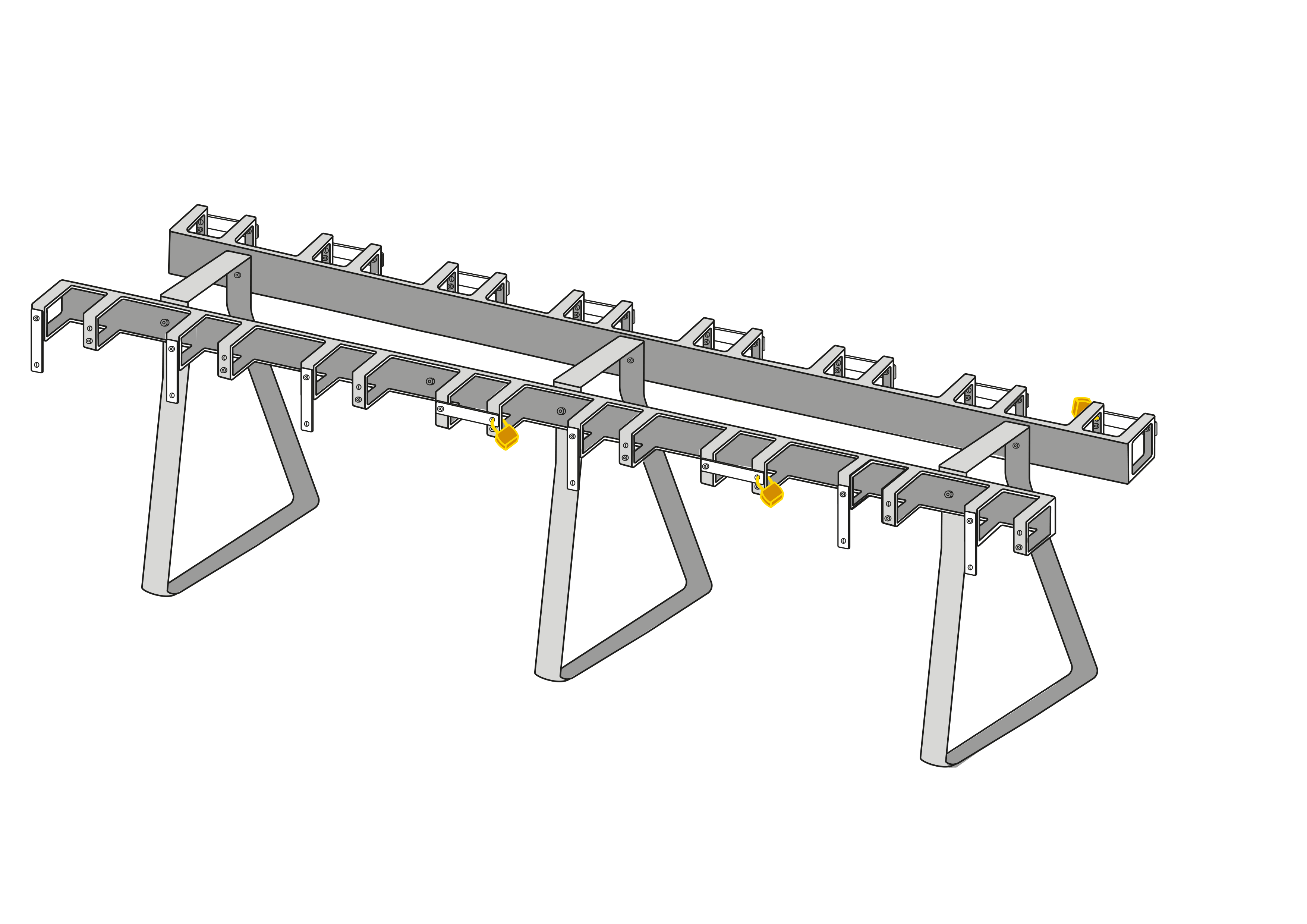 Support de coup de pied avec supports de sol et 16 places de stationnement
