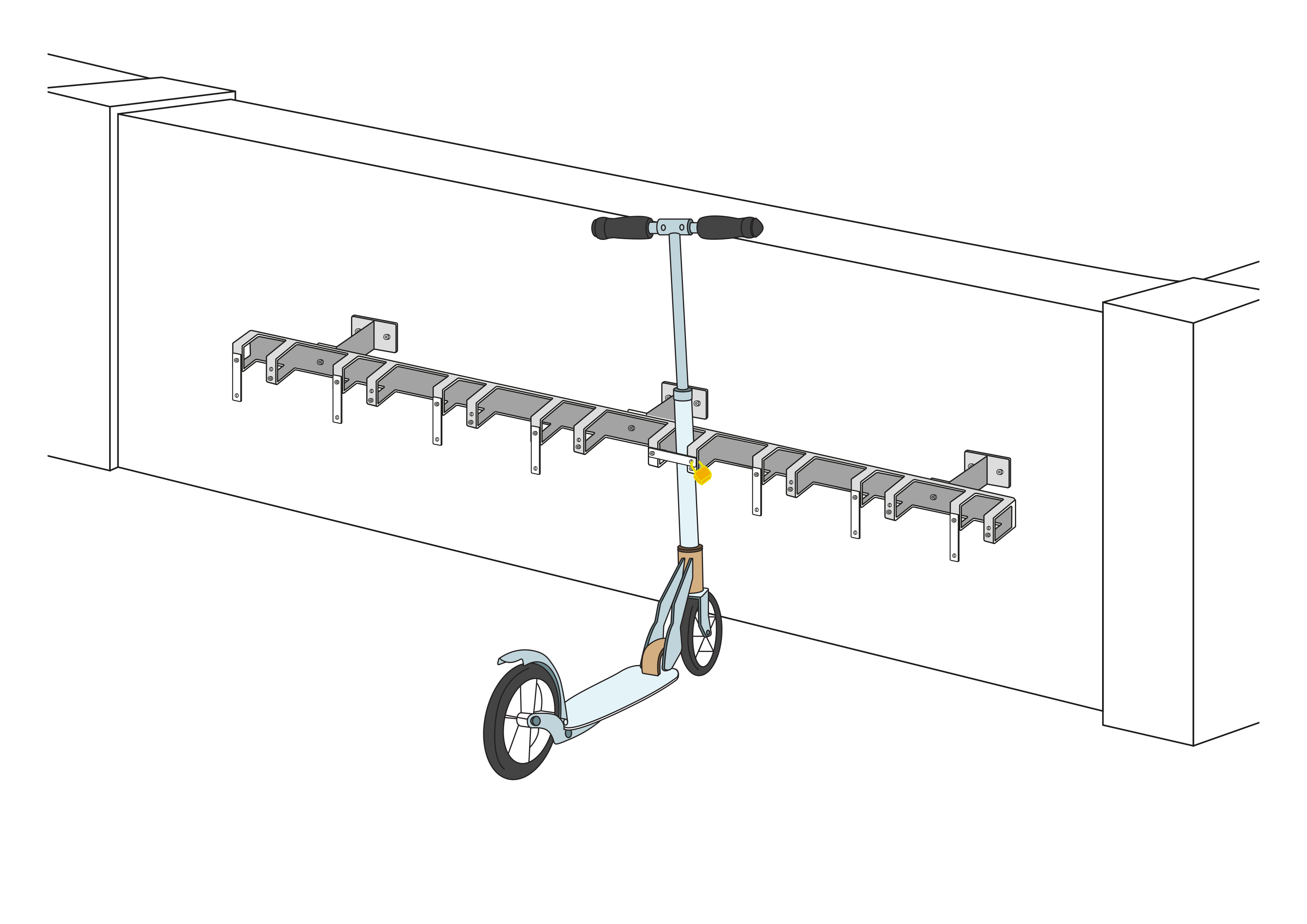 Stand de kickboard / support trotti pour le montage mural avec 8 places de stationnement